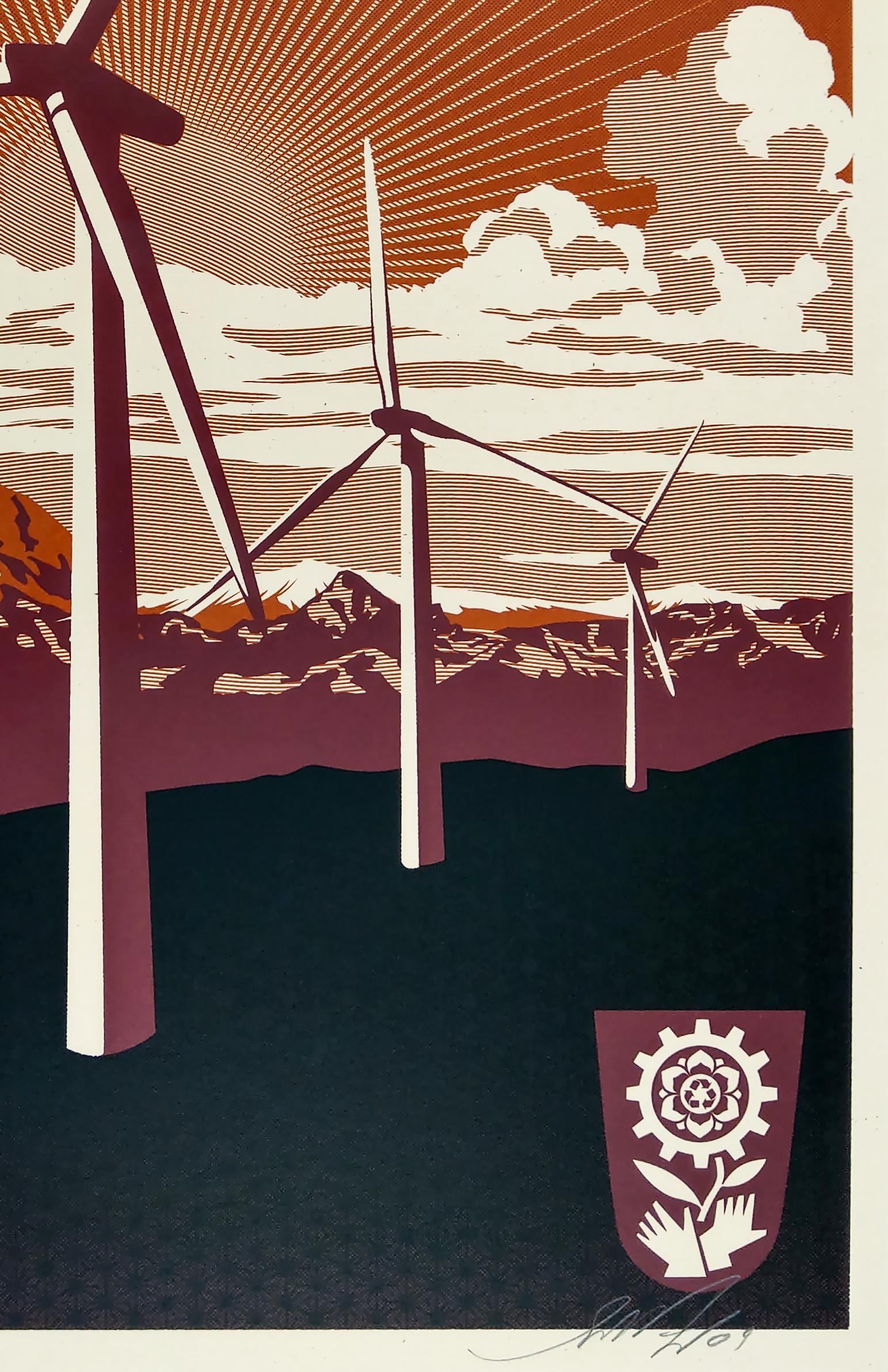  Obey Windmill, 18 inches by 24 inches screen print. Signed by Shepard Fairey. Limited numbered edition of 450 prints.

Shepard created this image with the hope that it will be part of some Green Energy Initiatives in the near future.  Keep a look