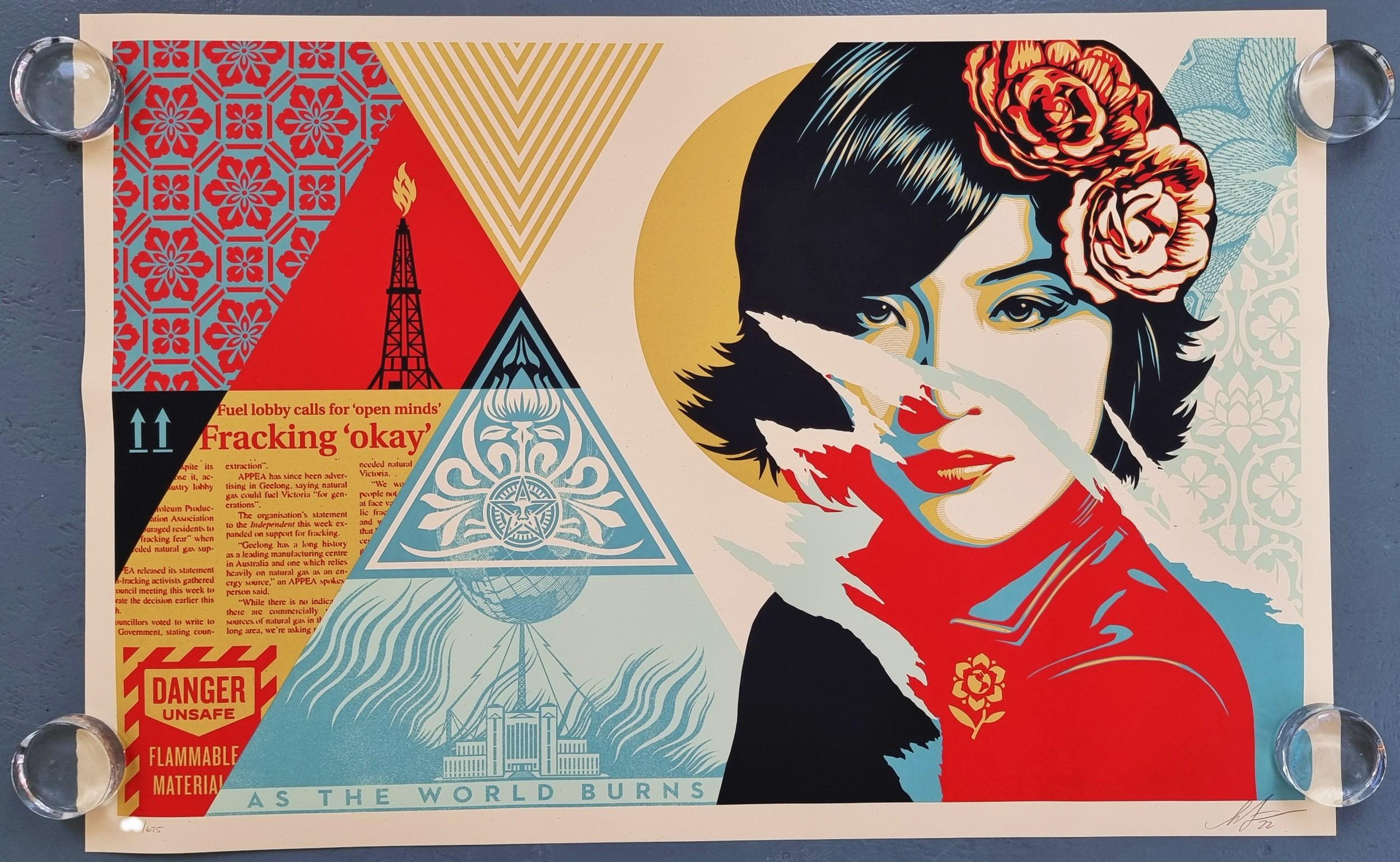 Shepard Fairey Figurative Print - Open Minds (public resistance, fracking, air and water quality, global warming)