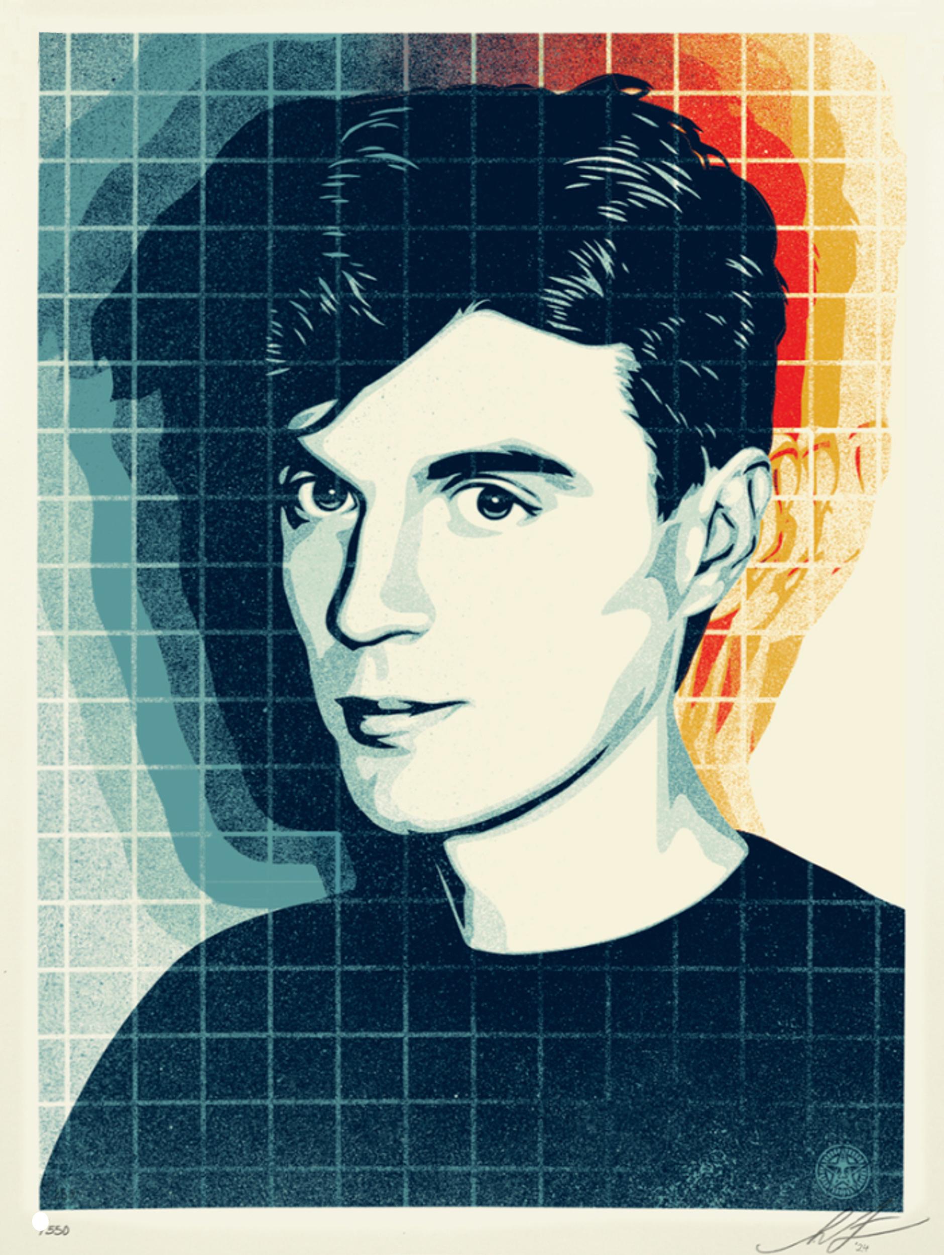 Shepard Fairey Portrait Print - Overloading the Grid (David Byrne) (Talking Heads, Punk Rock, Creativity)