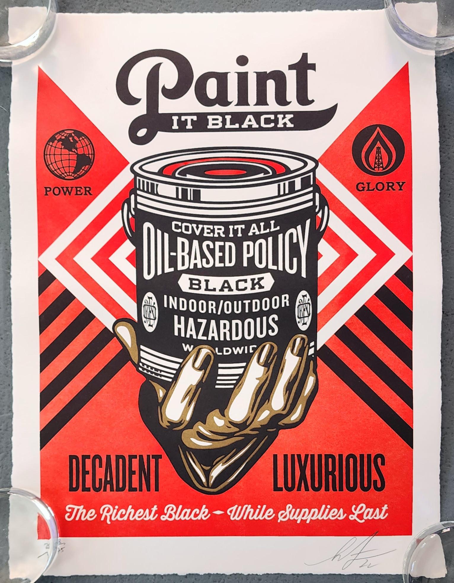 Paint it Black Letterpress (Rolling Stones, Oil Industry, Energy Policy) - Contemporary Print by Shepard Fairey