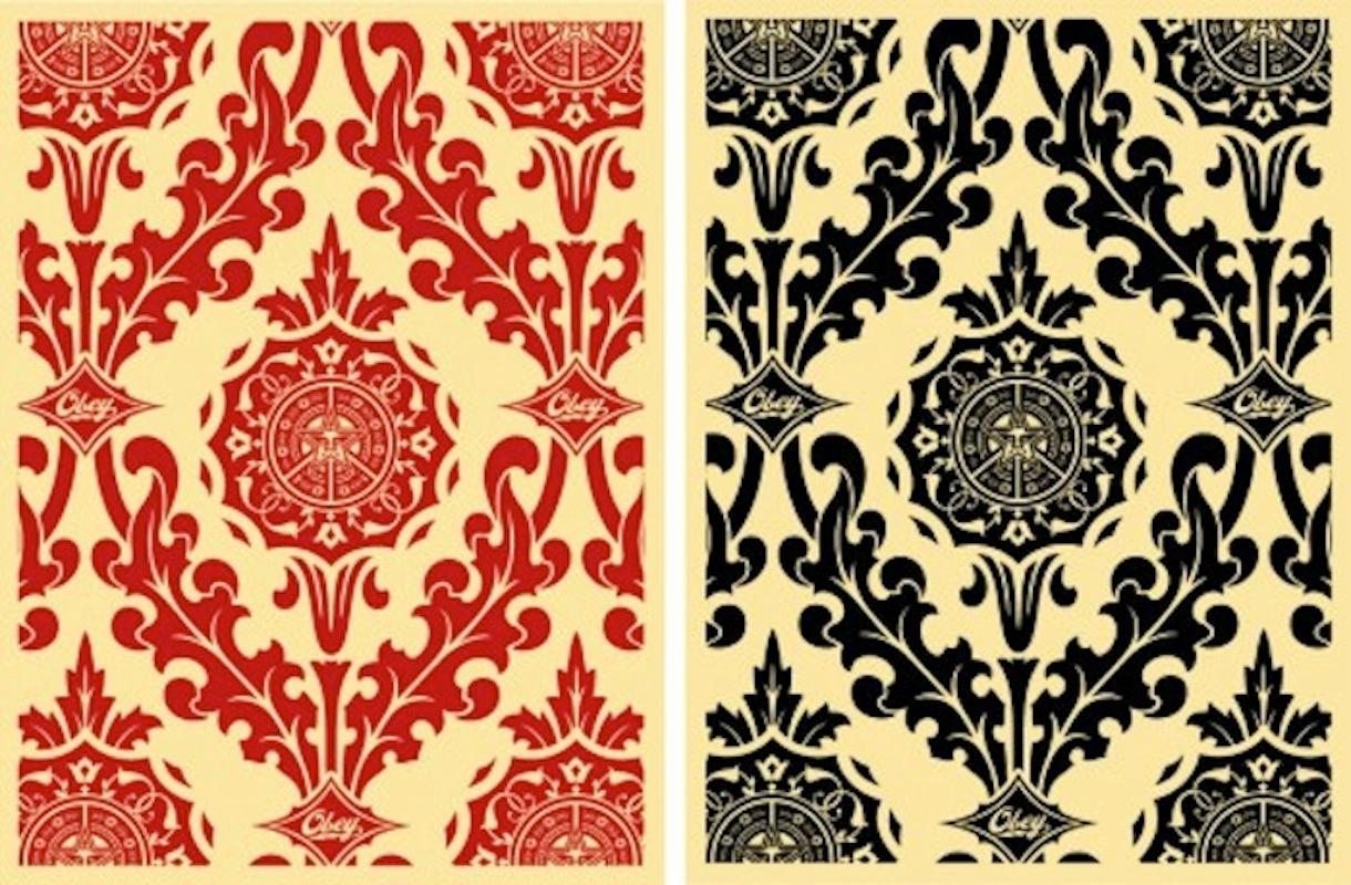 Parlor Pattern Cream and Red/Cream and Black - Print by Shepard Fairey
