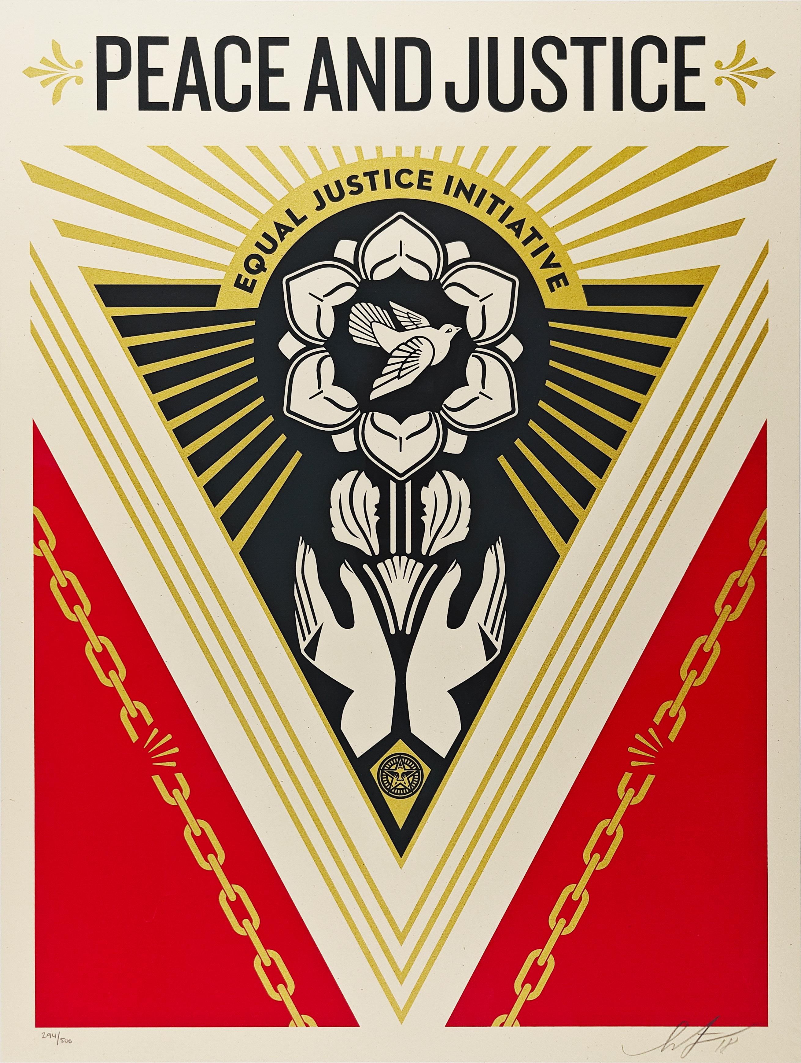 PEACE & JUSTICE SUMMIT
Screen Print
18 inches by 24 inches
Edition of 500
2018

294/500

From Shepard - "I support the Equal Justice Initiative and the National Memorial for Peace and Justice and the Legacy Museum opening in Montgomery, Alabama this
