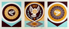 Peace Doves 2, Shepard Fairey Obey Contemporary Street Art, Triptyque à 3 tirages 