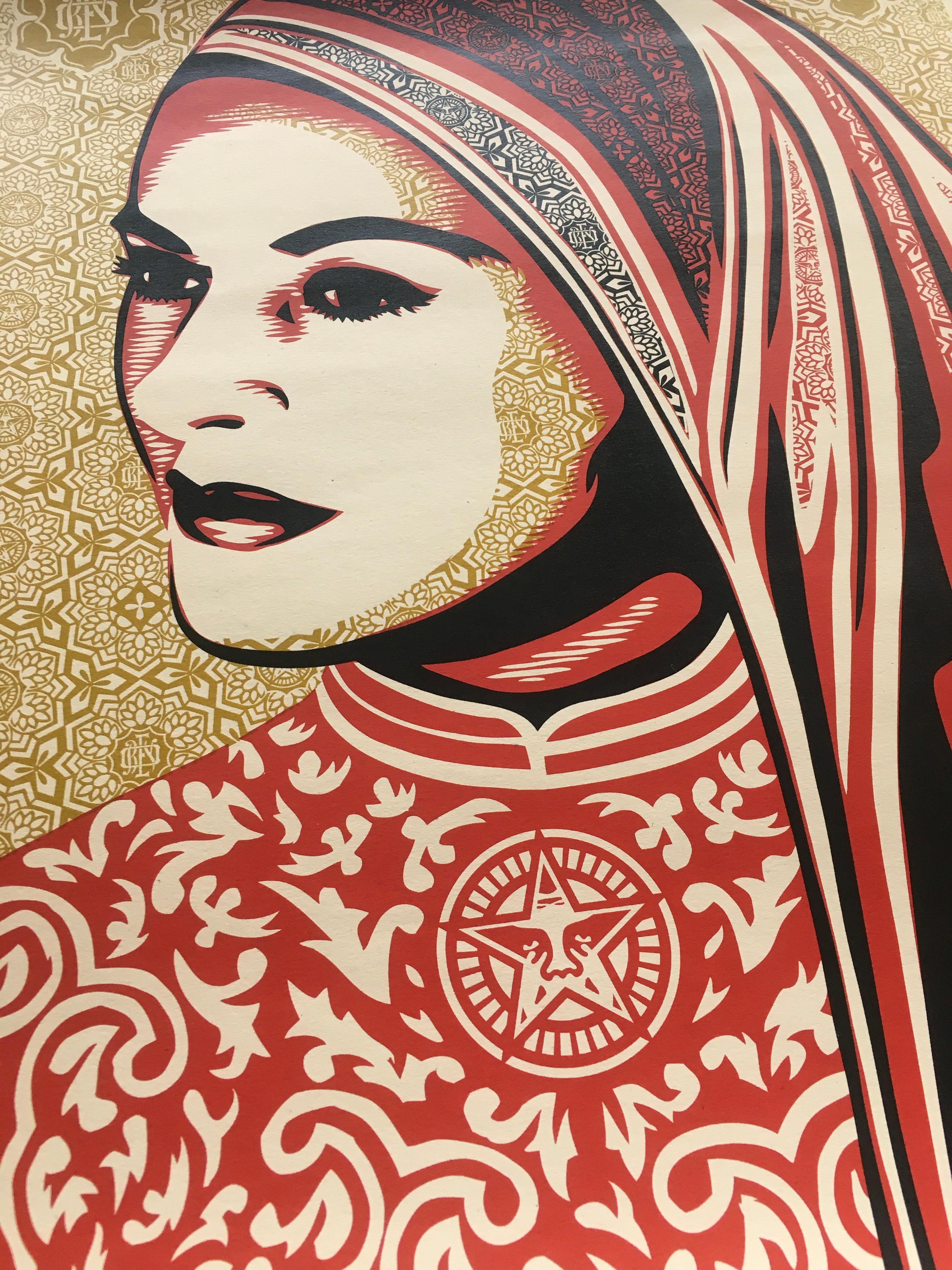 'Peace Woman Kennwood' by Shepard Fairey, 2008
18 x 24 inches (45,7 x 61 cm)
Screen print on cream, speckletone fine art paper.
Rare Kenwood Vineyard limited edition of 200 (137 /200)
Hand-signed and dated by Shepard Fairey. Signature, date and the