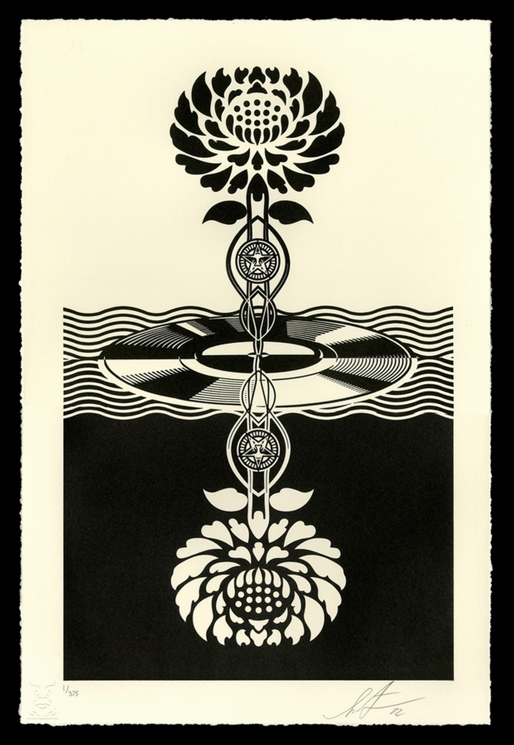 Figurative Print Shepard Fairey - Post-Punk Flower (Black) Impression typographique, signée, 2022, 18x12 in