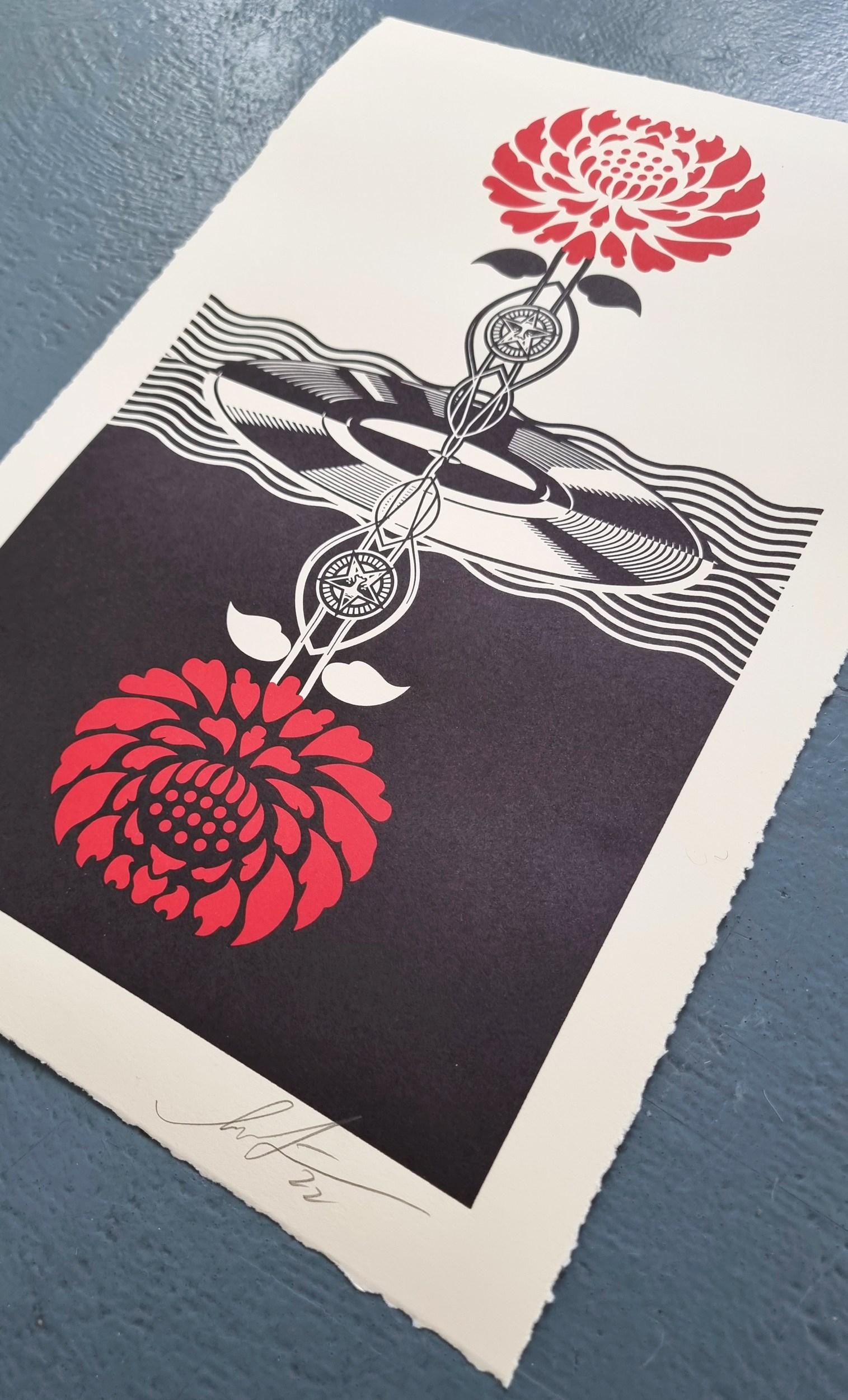 Post-Punk Flower (Red) (Iconic, Psychedelic Surrealism, MC Escher, Minimalism) - Print by Shepard Fairey