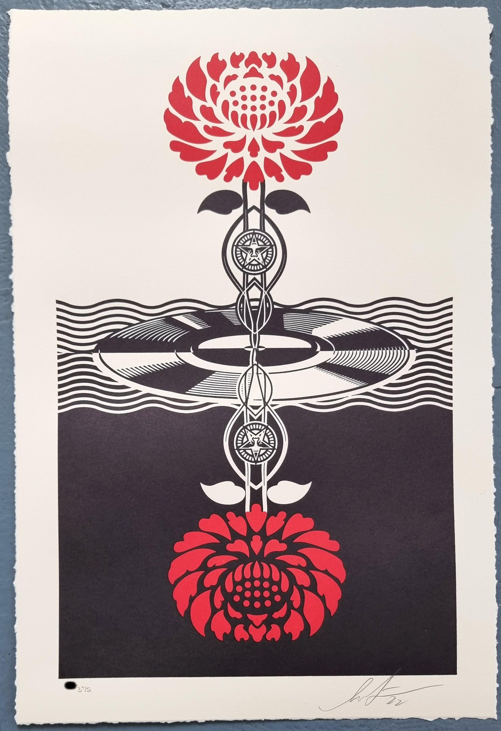 Shepard Fairey Figurative Print - Post-Punk Flower (Red) (Iconic, Psychedelic Surrealism, MC Escher, Minimalism)