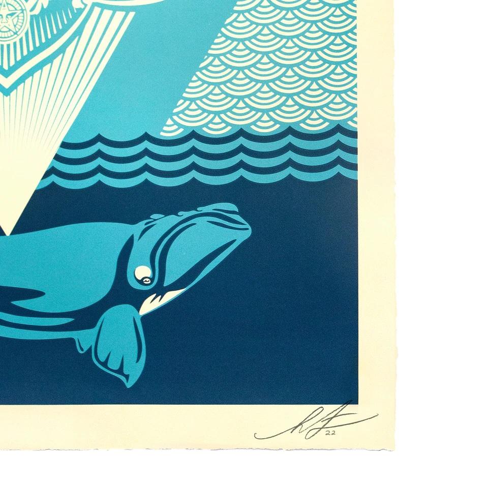 Protect the Blue Planet Whale Stencil Screenprint Ocean Mandala Street Art - Print by Shepard Fairey