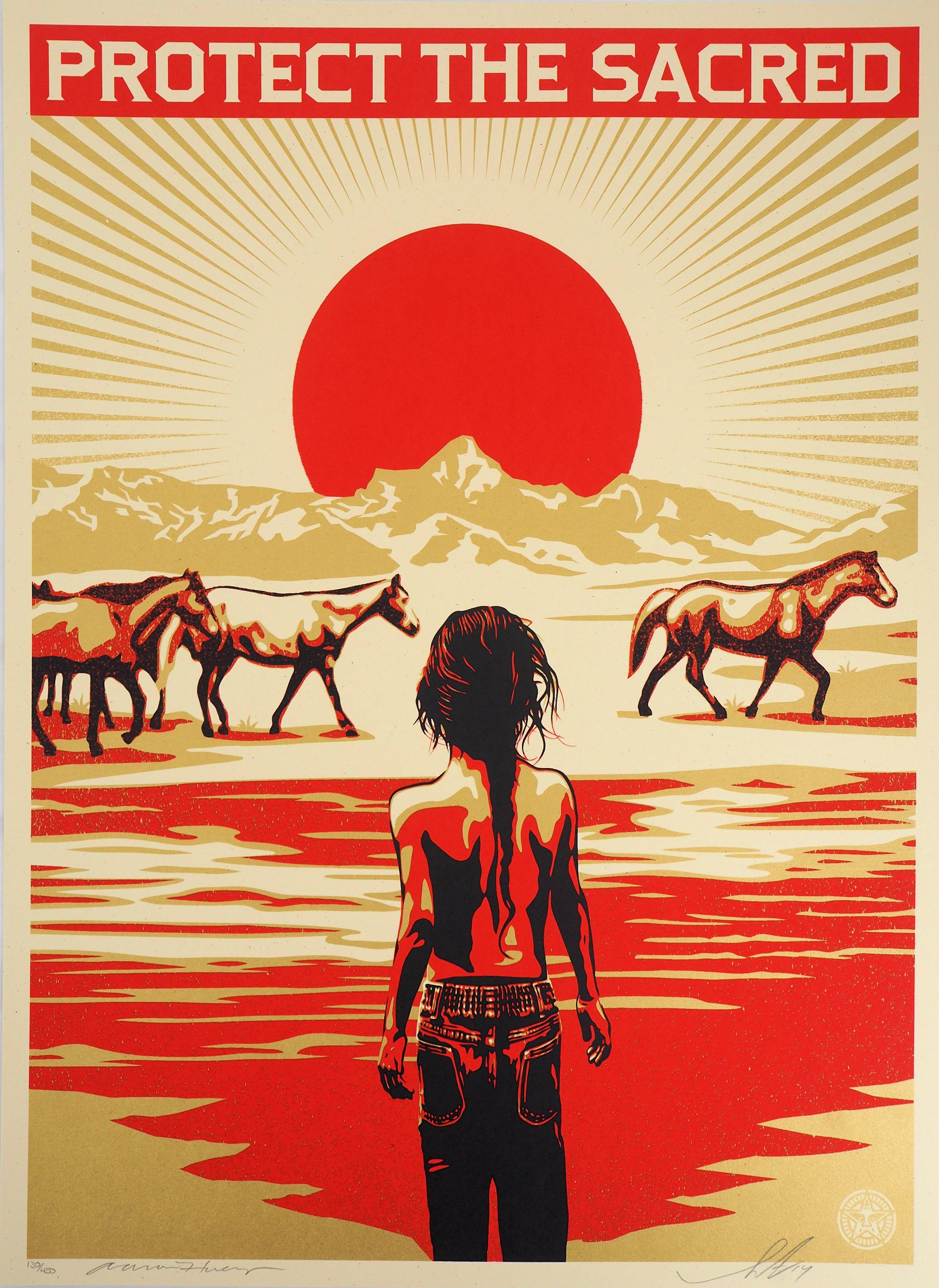 Shepard Fairey Landscape Print - Protect the Sacred - Original Handsigned and Numbered Screen Print