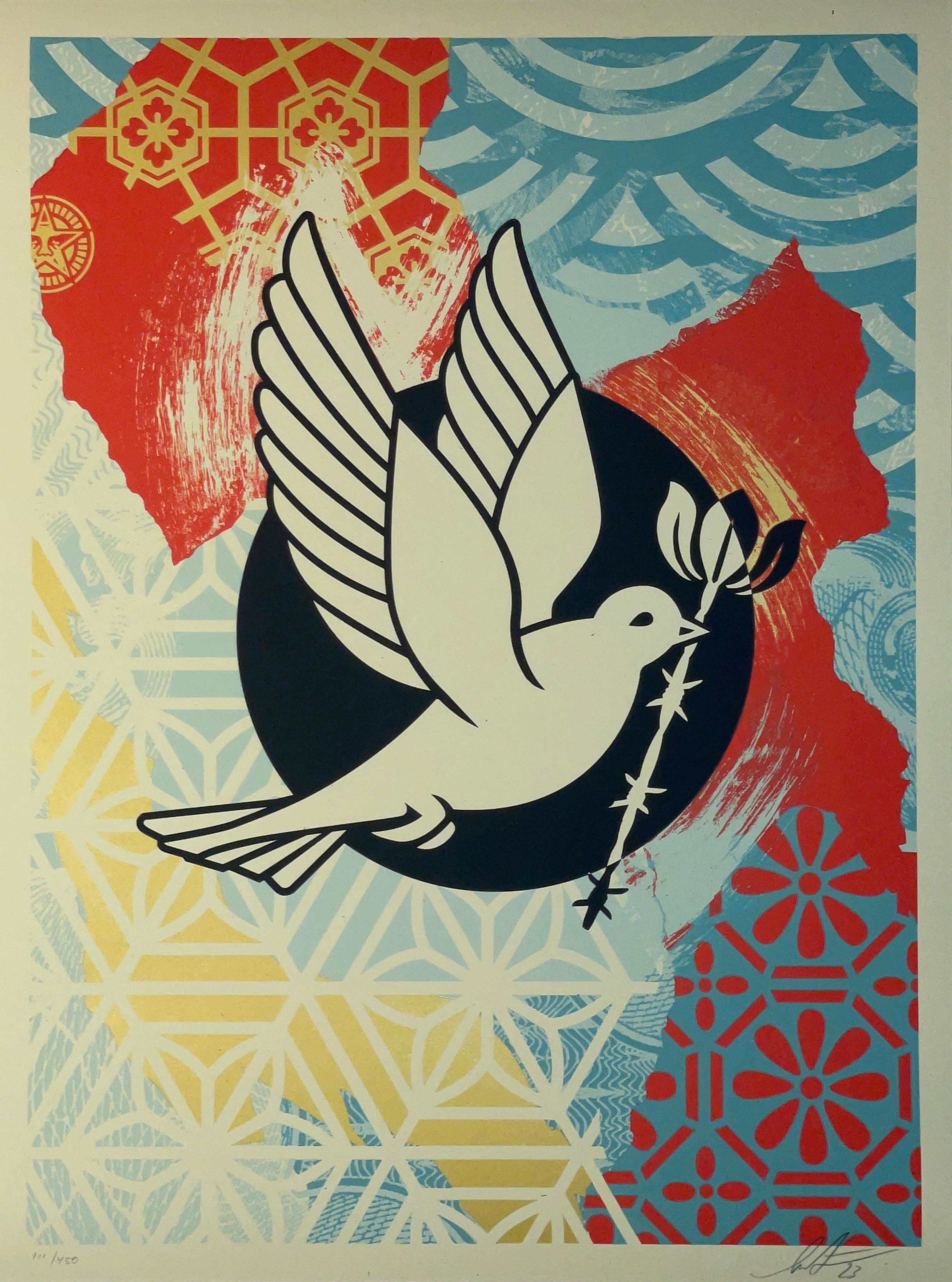 Shepard Fairey Barb Wire Dove Collage Screen Print Contemporary Street Art 1