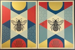Shepard Fairey Bee Geometric Diptych Fine Arts Serigrafie Street Contemporanee