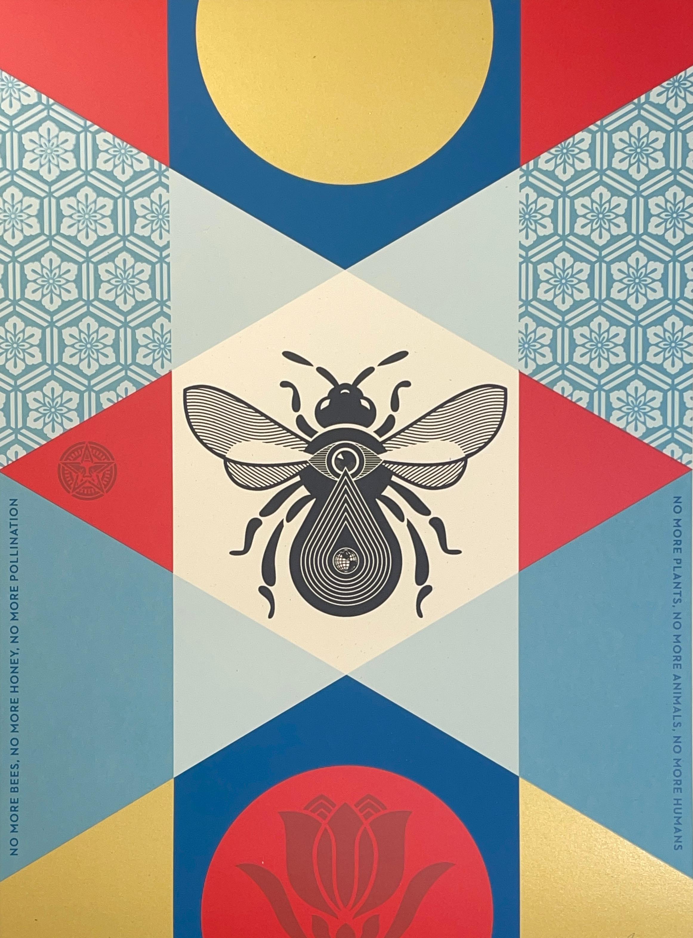 Shepard Fairey Abeja Geométrica Oro Bellas Artes Serigrafía Rojo Calle Contemporáneo en venta 1