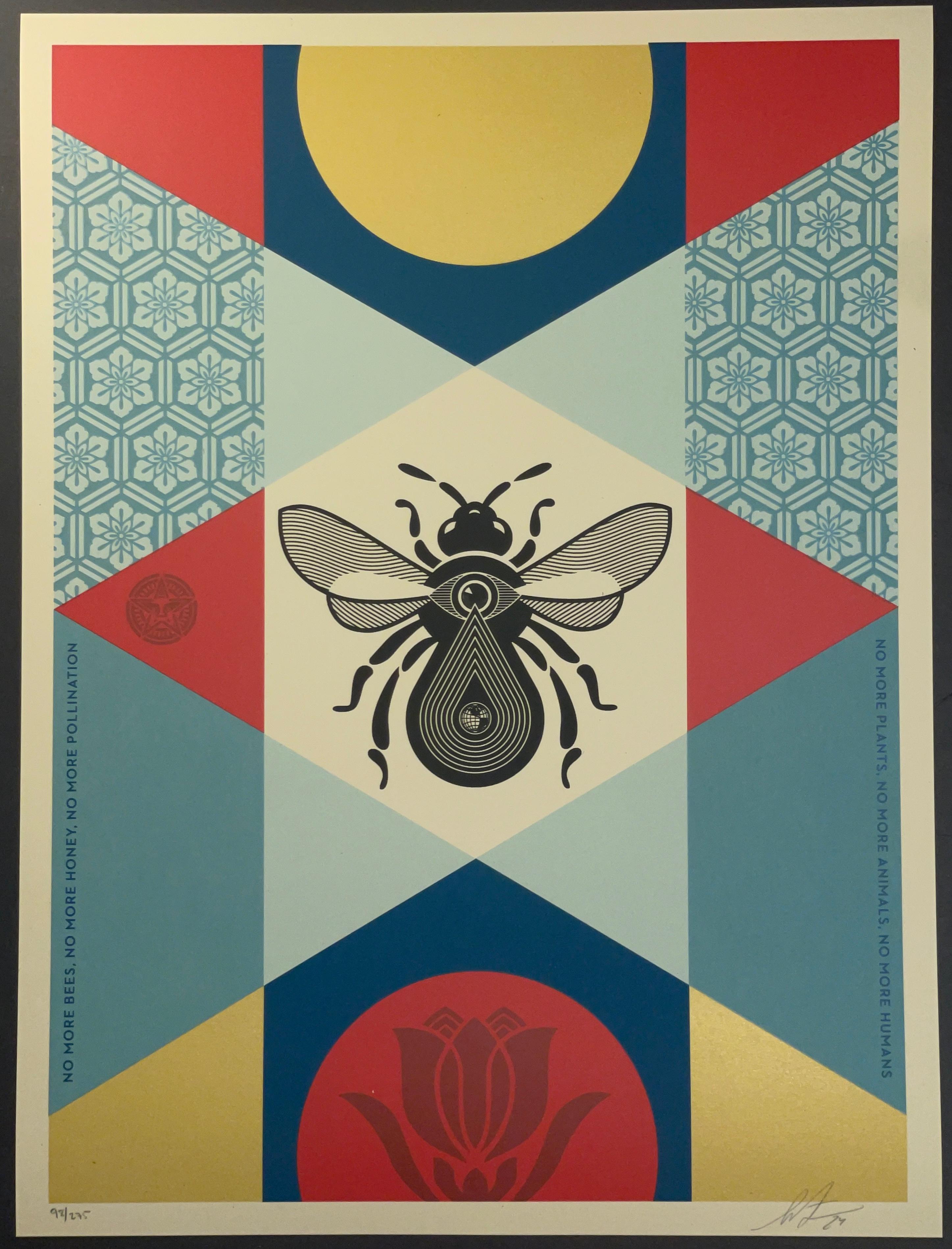 Shepard Fairey Abeja Geométrica Oro Bellas Artes Serigrafía Rojo Calle Contemporáneo en venta 4