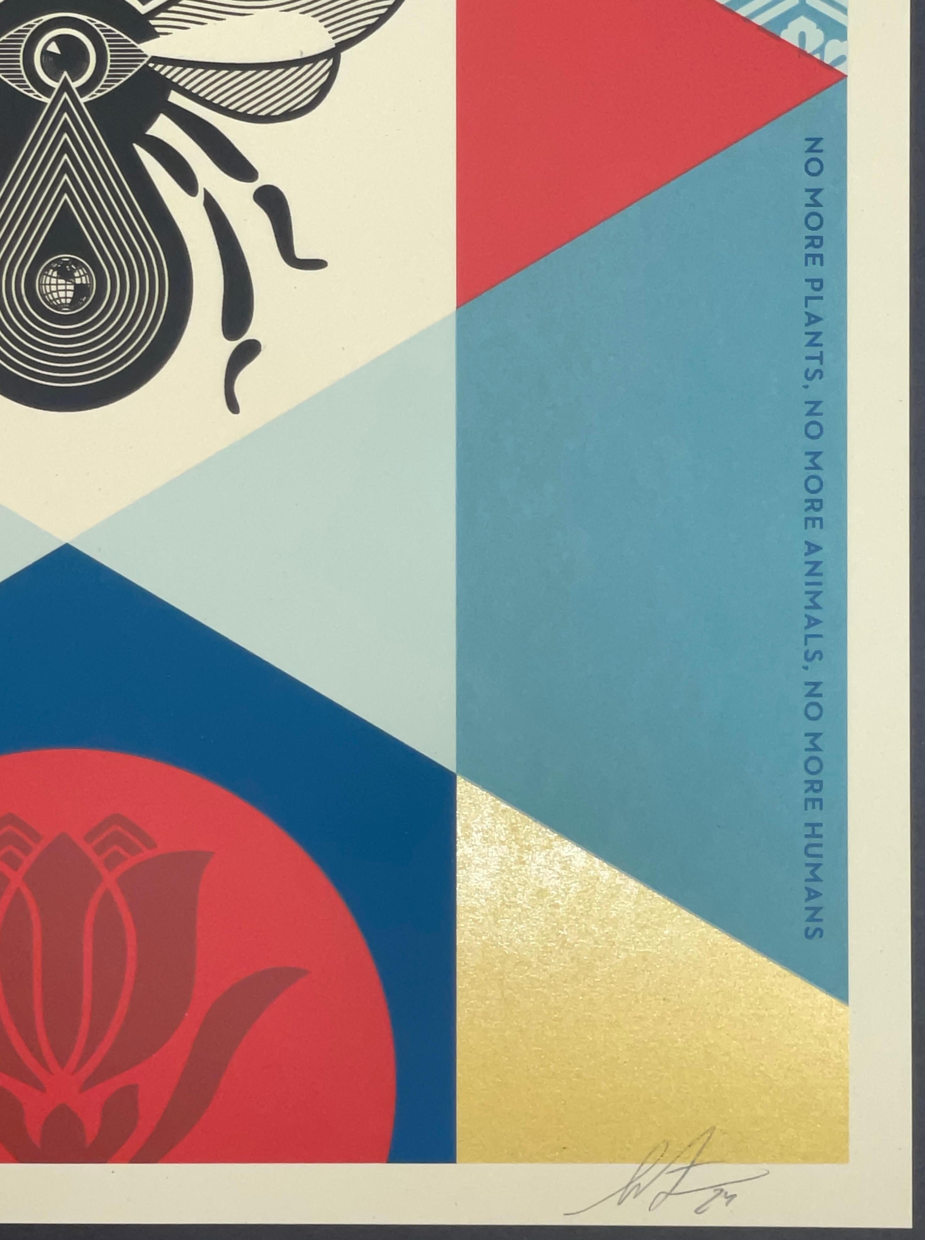 Shepard Fairey Abeja Geométrica Oro Bellas Artes Serigrafía Rojo Calle Contemporáneo en venta 5