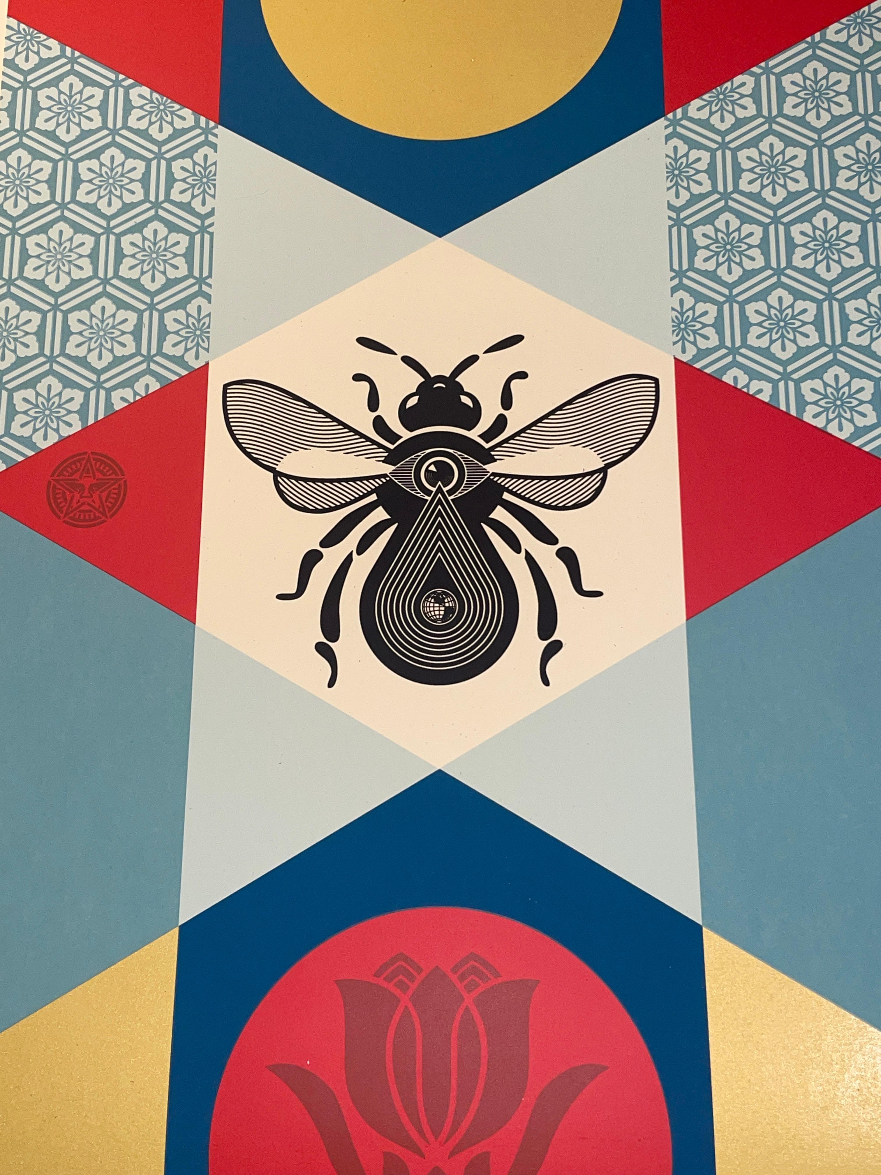 Shepard Fairey Abeja Geométrica Oro Bellas Artes Serigrafía Rojo Calle Contemporáneo en venta 7