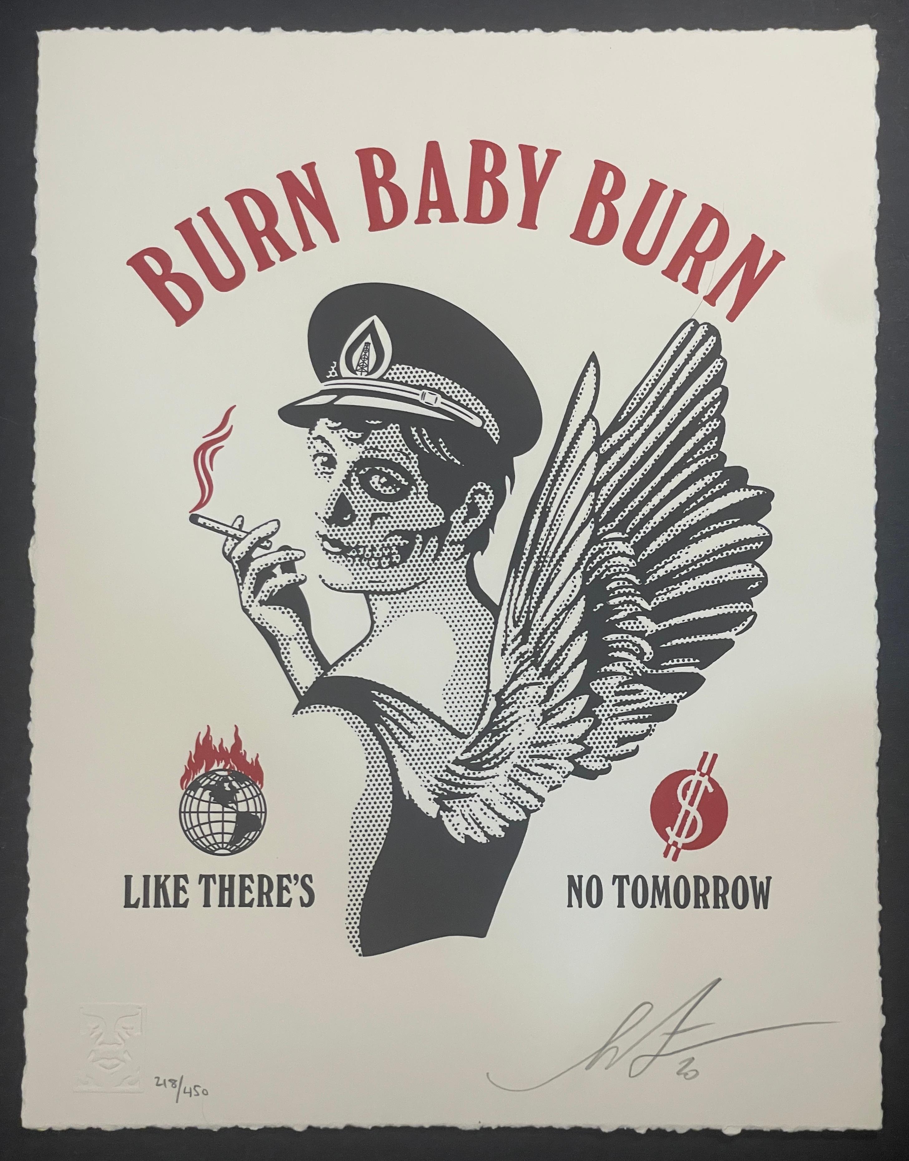 Shepard Fairey Burn Baby Burn Letterpress Stencil Serigrafía Arte Contemporáneo en venta 1