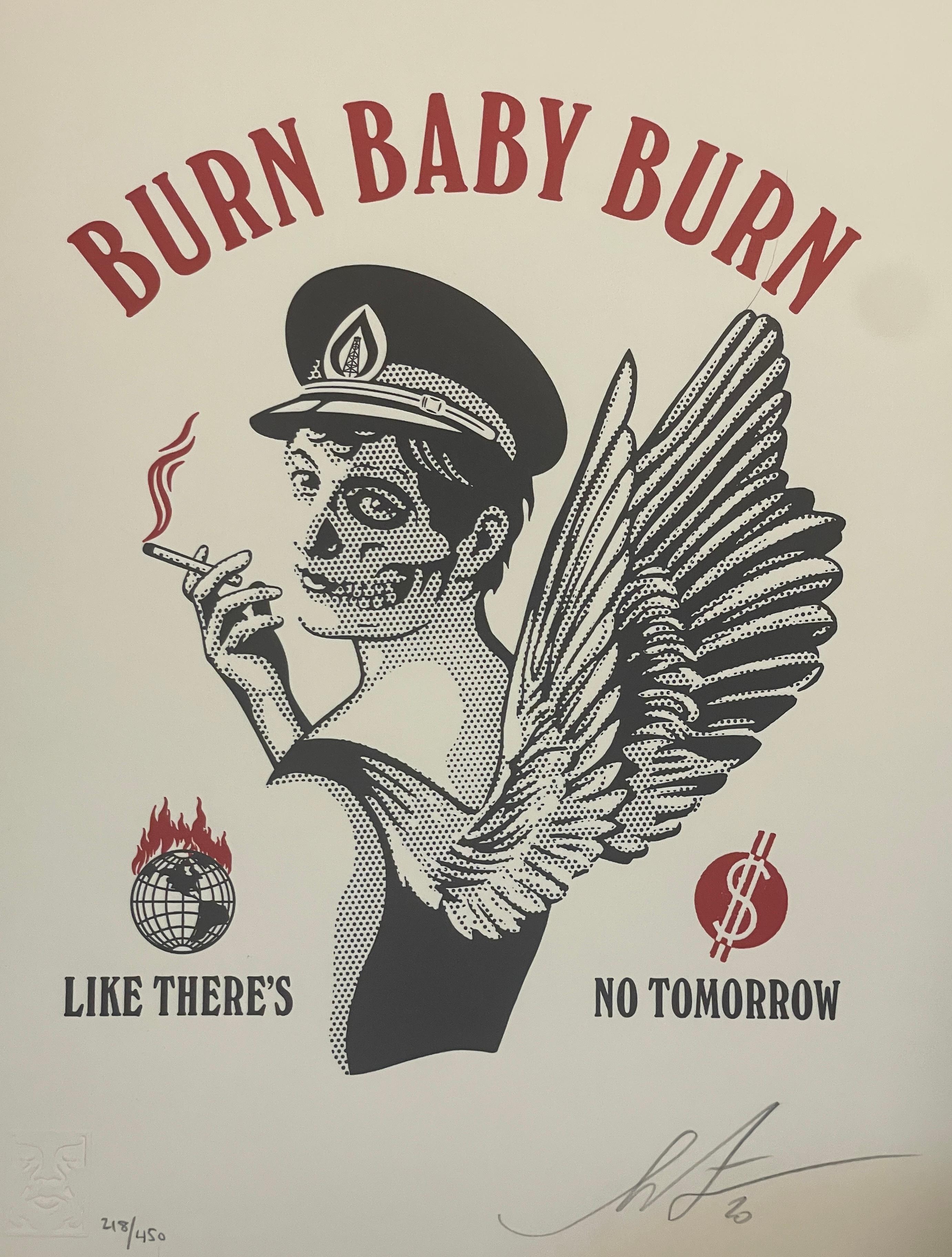 Shepard Fairey Burn Baby Burn Letterpress Stencil Serigrafía Arte Contemporáneo en venta 2