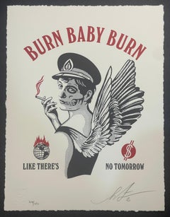 Shepard Fairey Burn Baby Burn Letterpress Stencil Screenprint Arte contemporanea