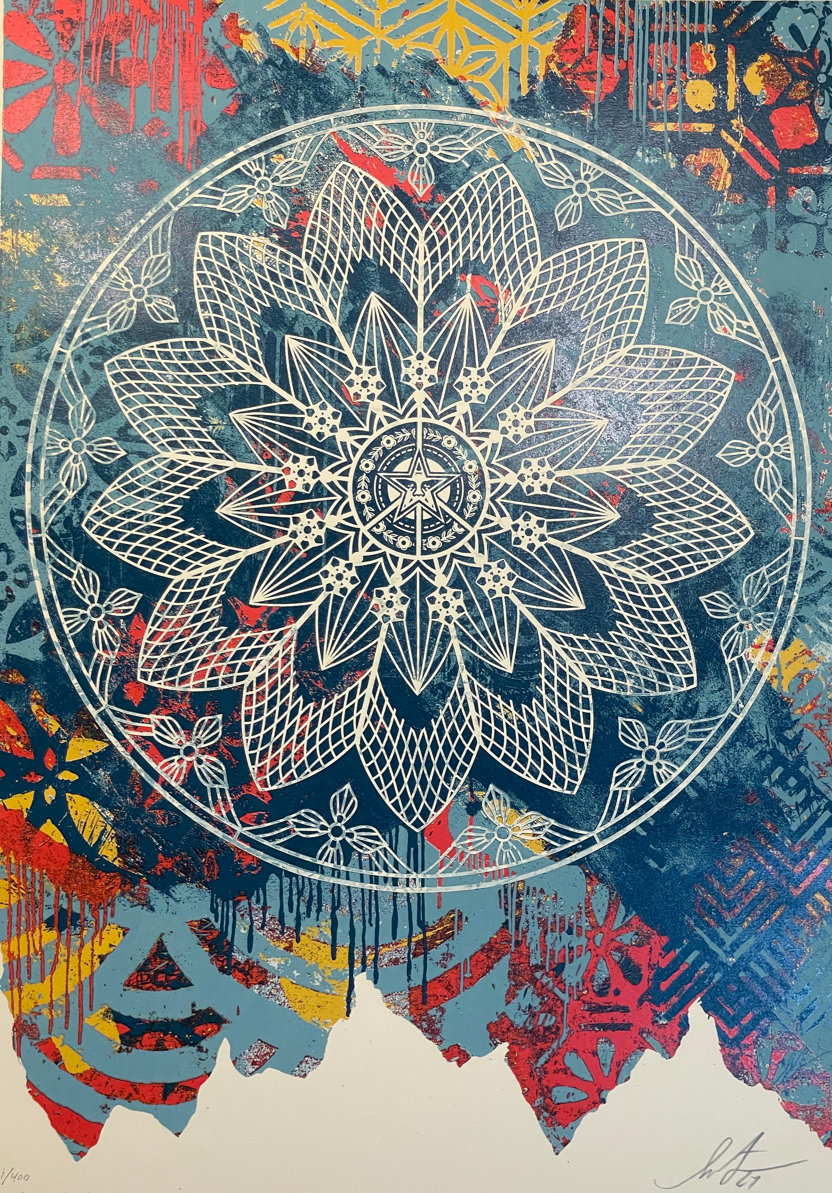 Shepard Fairey Collage Mandala de la Paz Serigrafía Calle Azul Contemporáneo en venta 2