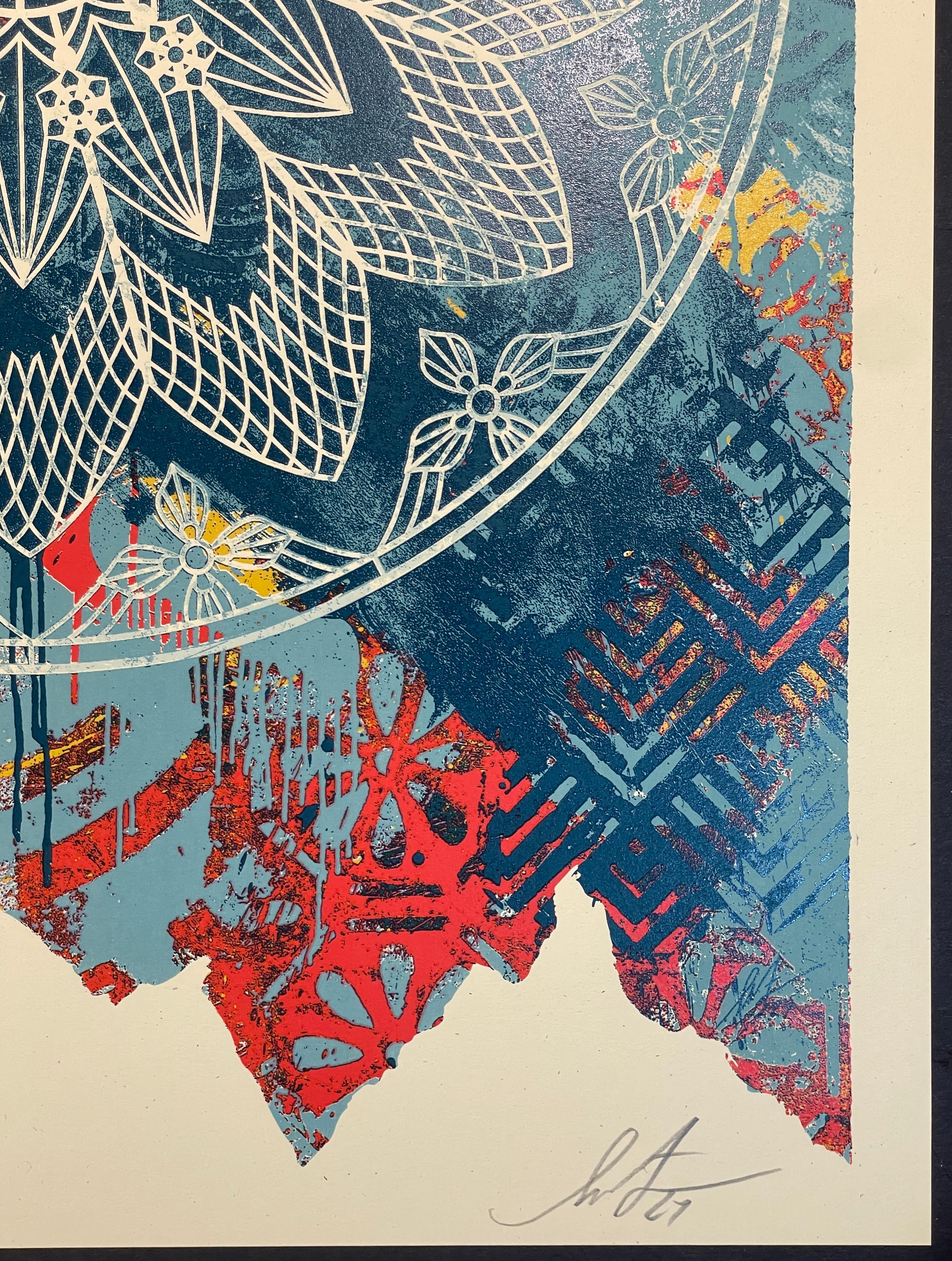 Shepard Fairey Collage Mandala de la Paz Serigrafía Calle Azul Contemporáneo en venta 4