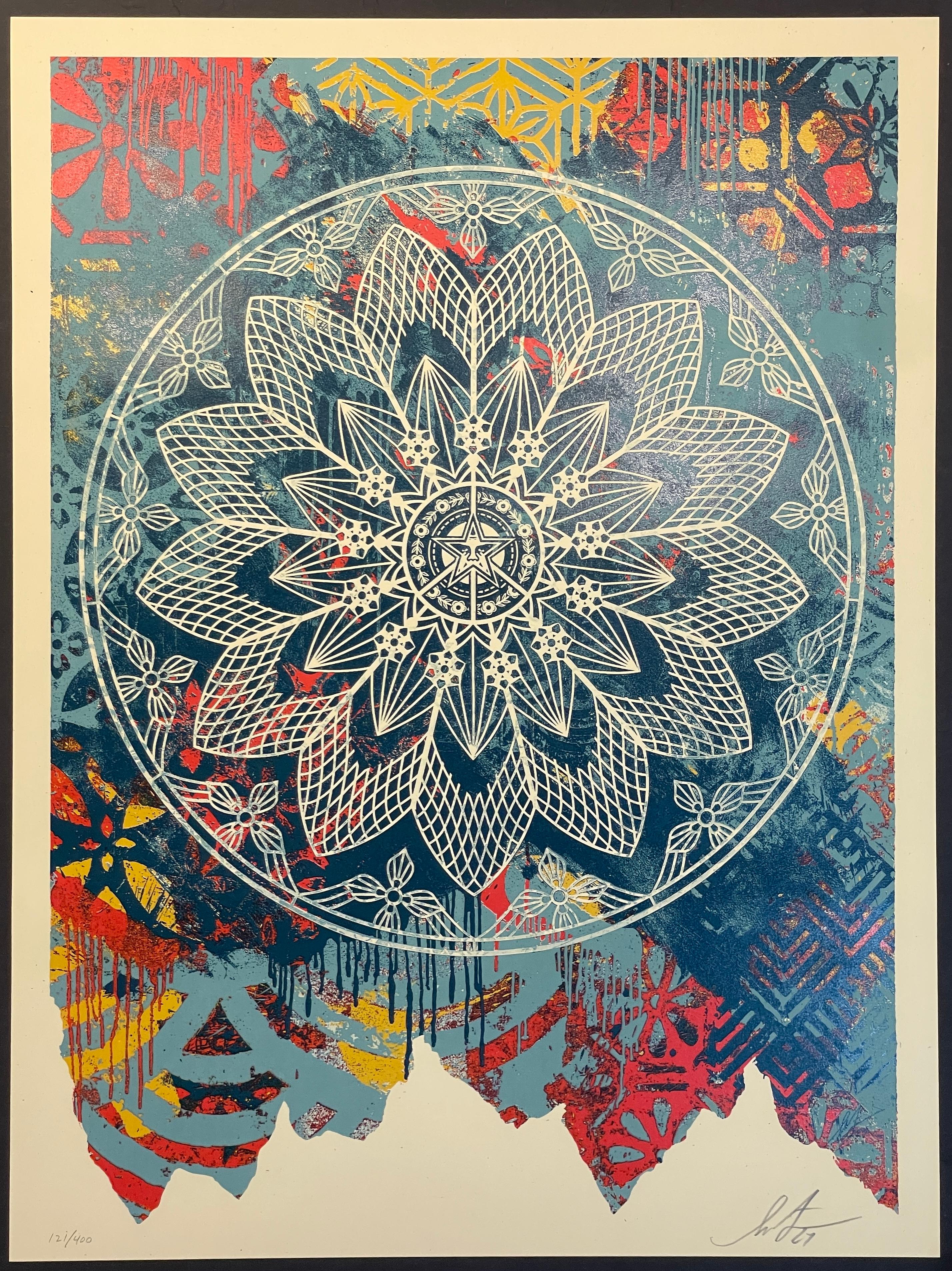 Shepard Fairey Collage Mandala de la Paz Serigrafía Calle Azul Contemporáneo en venta 5