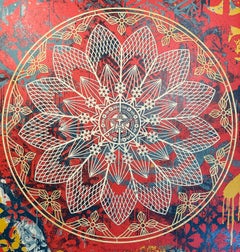 Shepard Fairey Collage Peace Mandala Silkscreen Print "Red" Street Contemporary