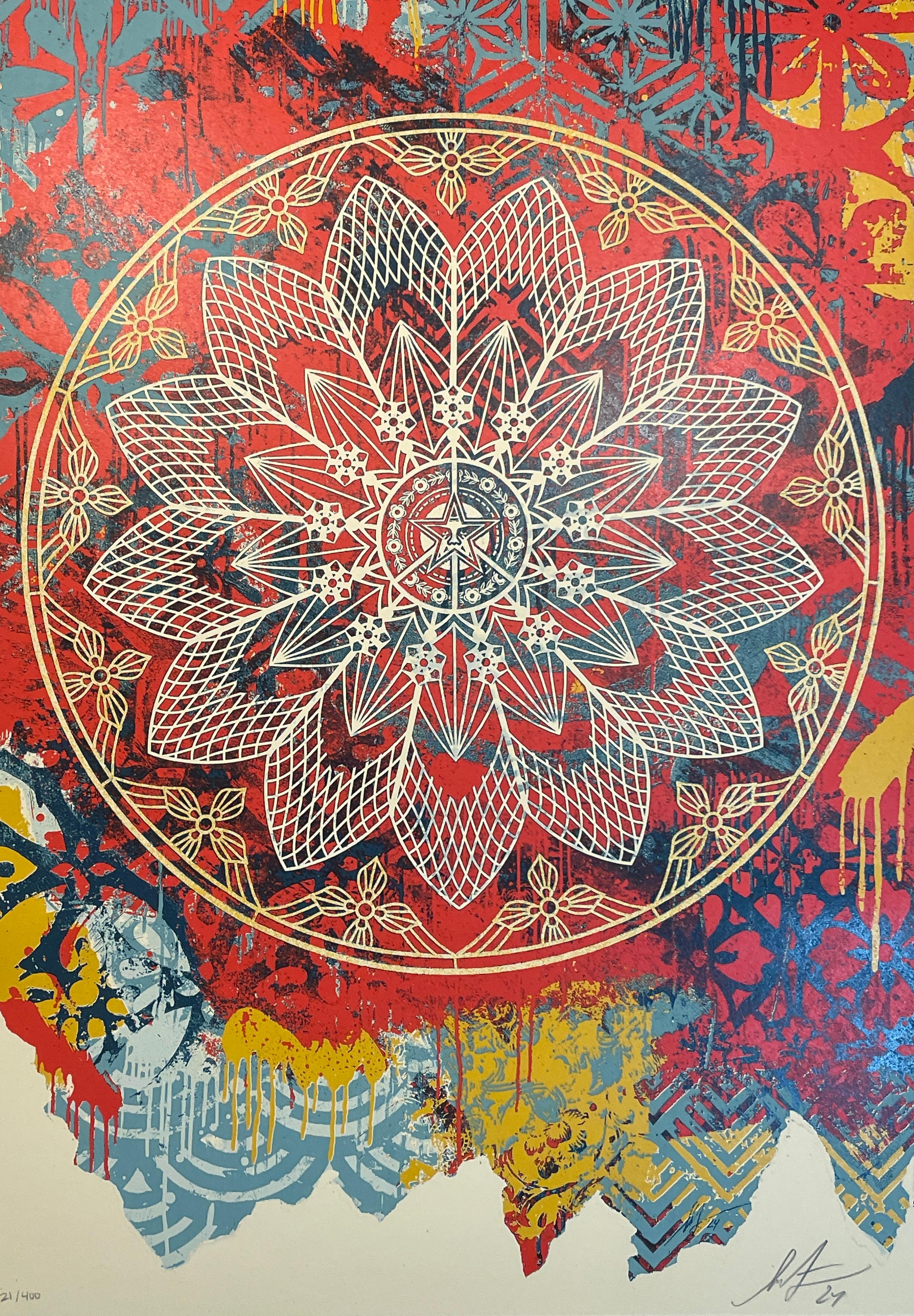 Shepard Fairey Collage Mandala de la Paz Serigrafía 