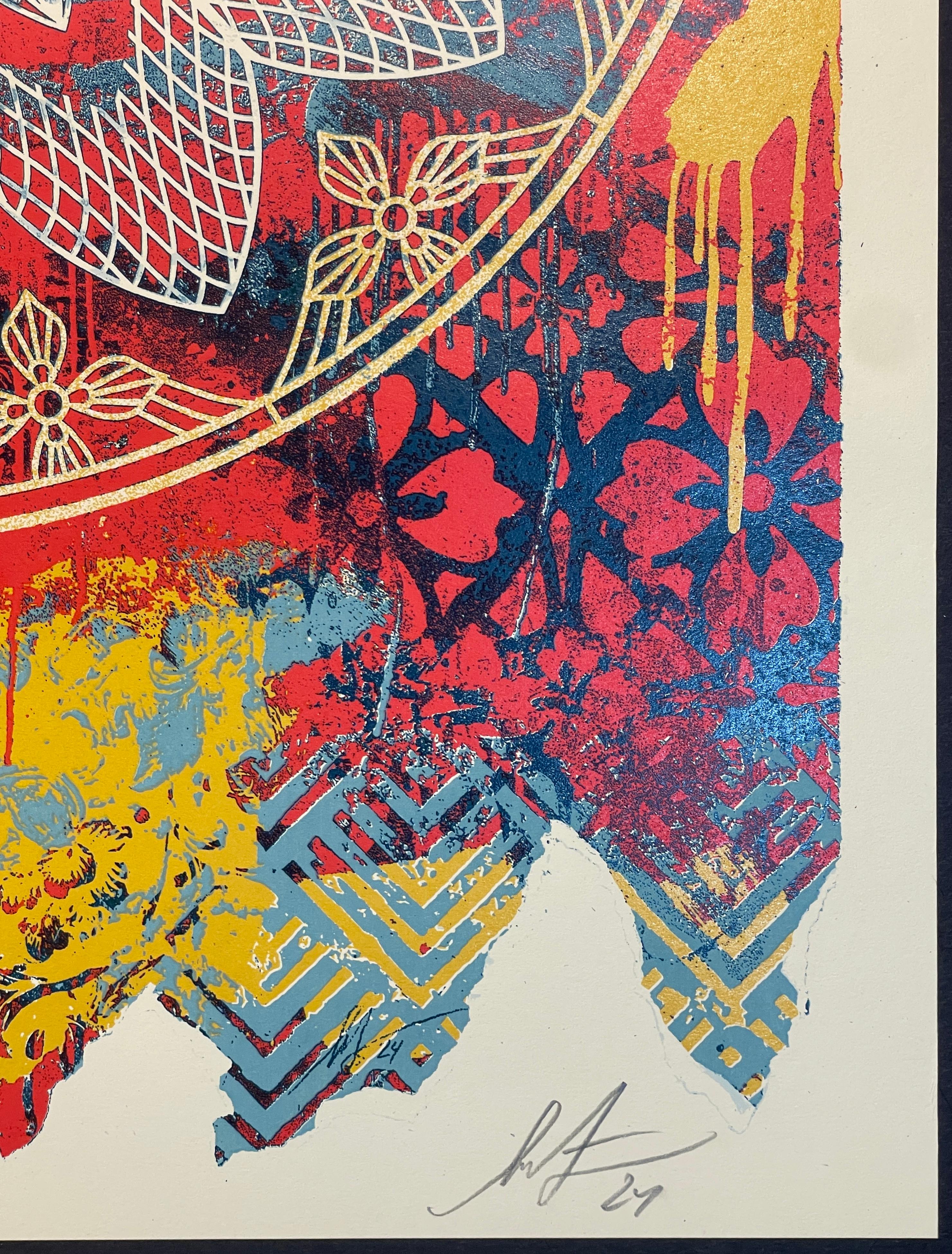 Shepard Fairey Collage Mandala de la Paz Serigrafía 