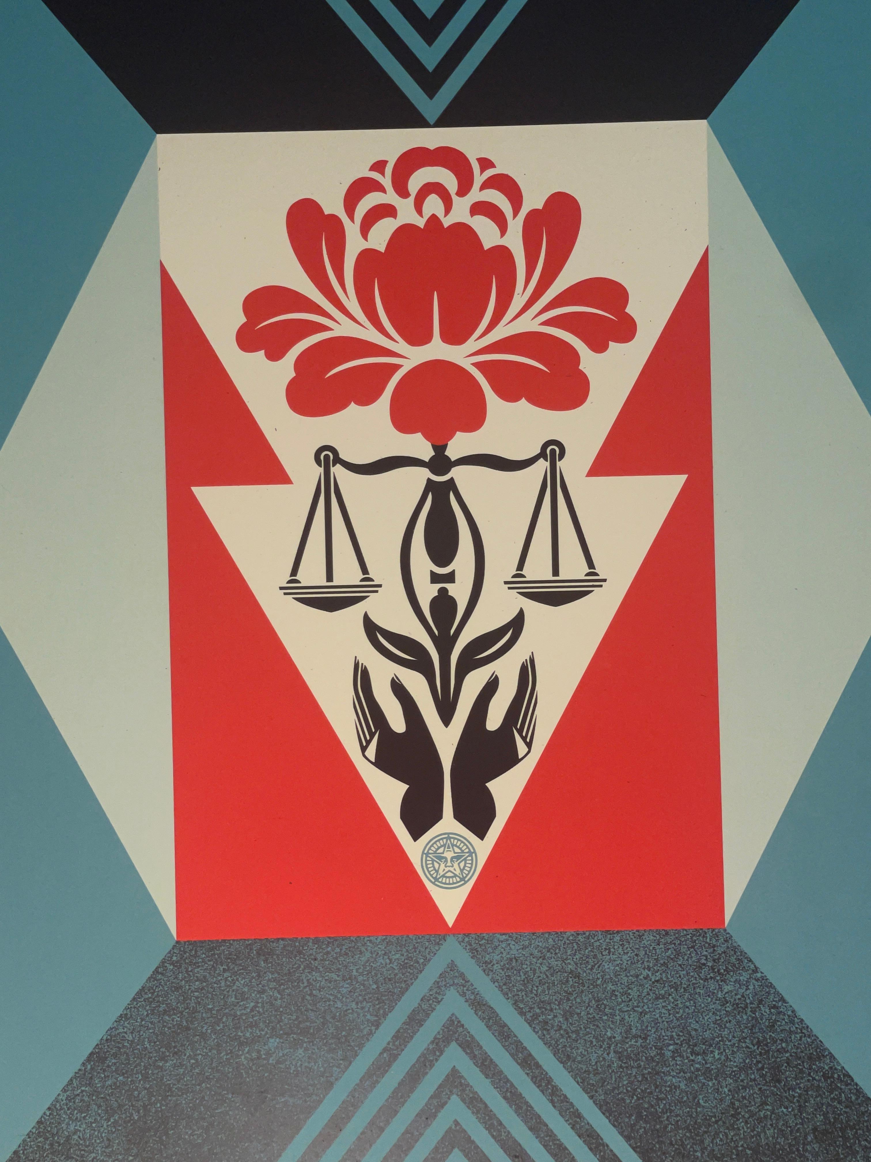 Shepard Fairey „Cultivate Justice“ Blaues & rotes Diptychon, nummeriertes Set  im Angebot 2