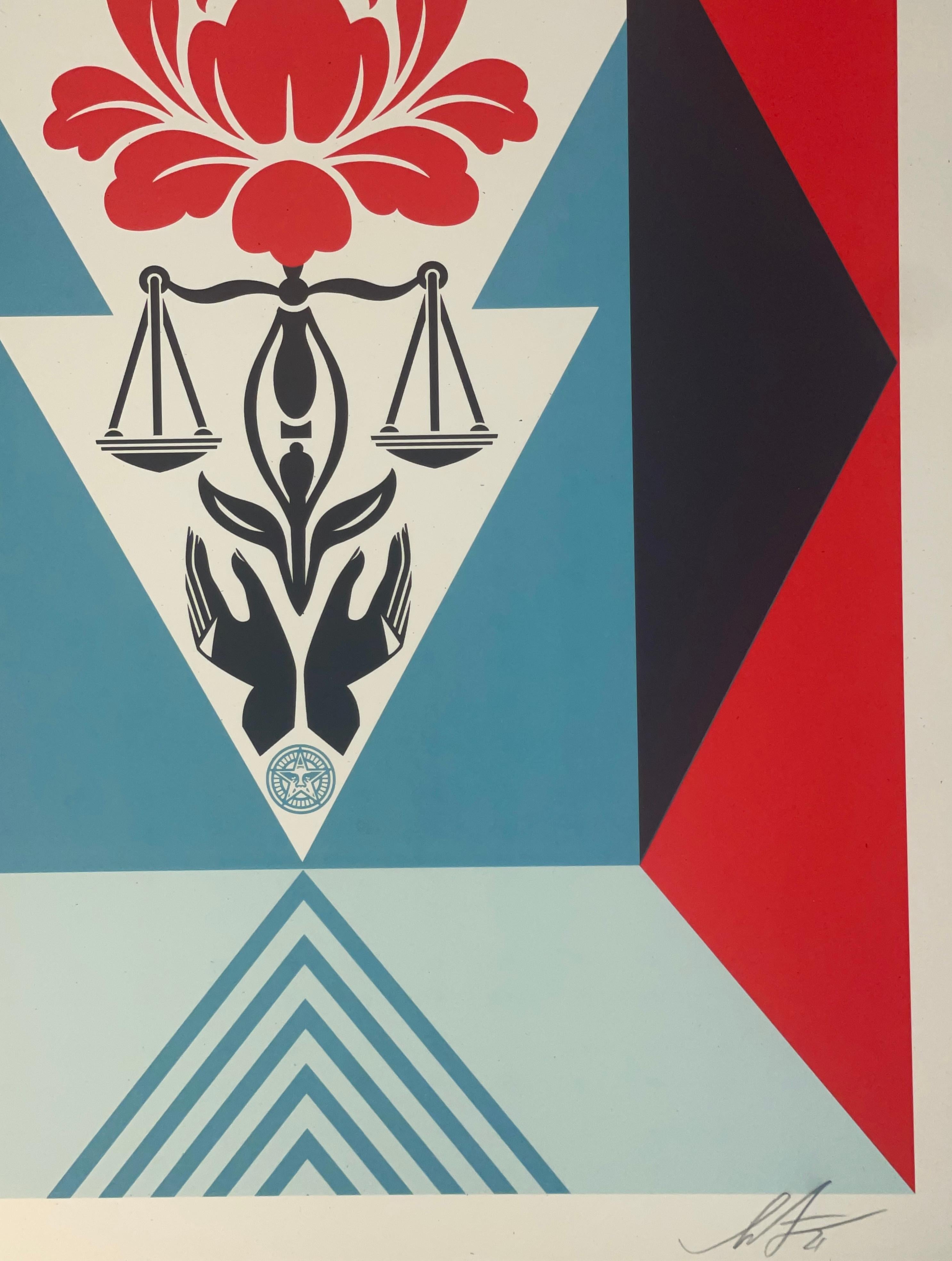 Shepard Fairey „Cultivate Justice“ Blaues & rotes Diptychon, nummeriertes Set  im Angebot 3