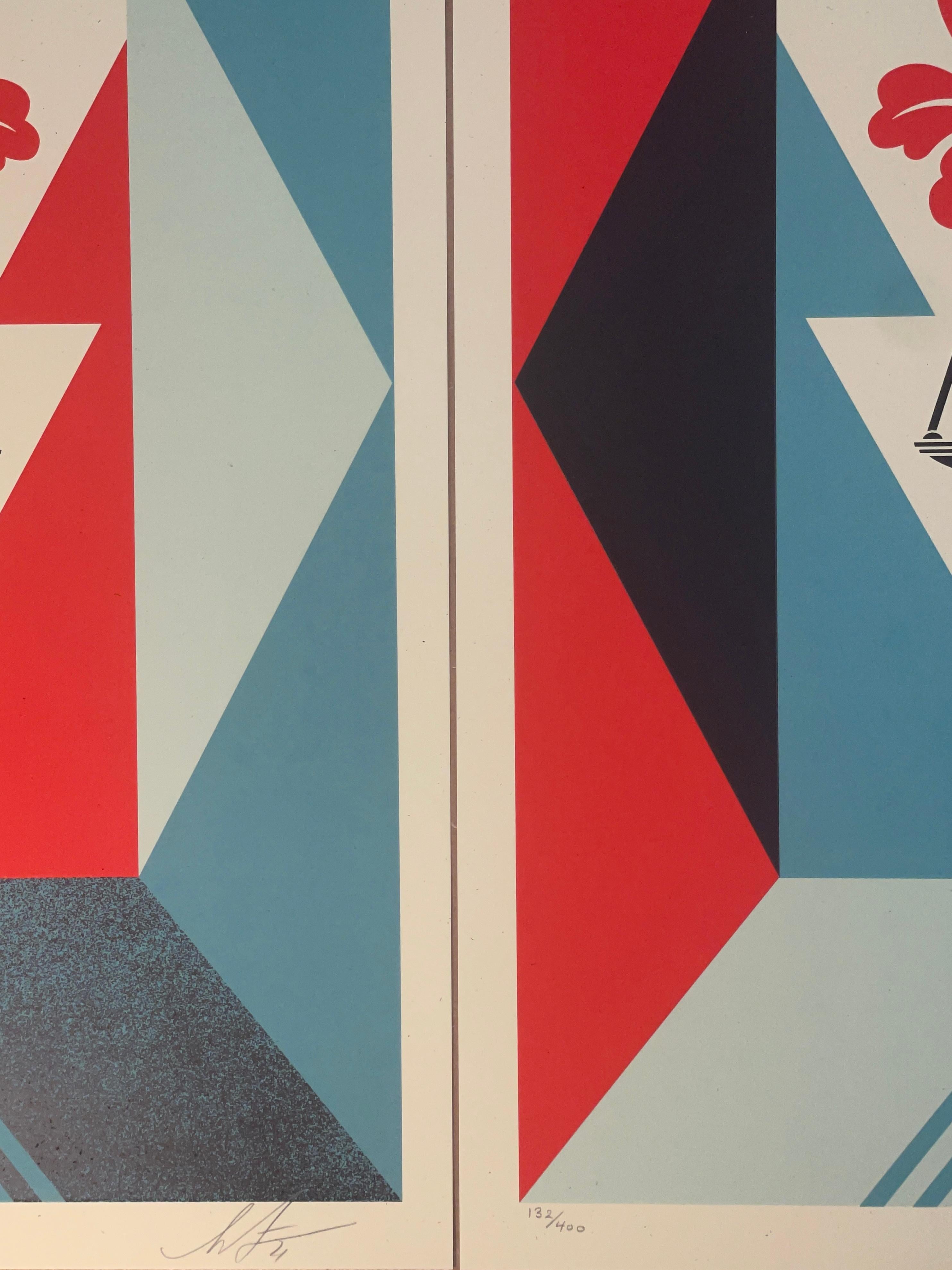 Shepard Fairey „Cultivate Justice“ Blaues & rotes Diptychon, nummeriertes Set  im Angebot 4