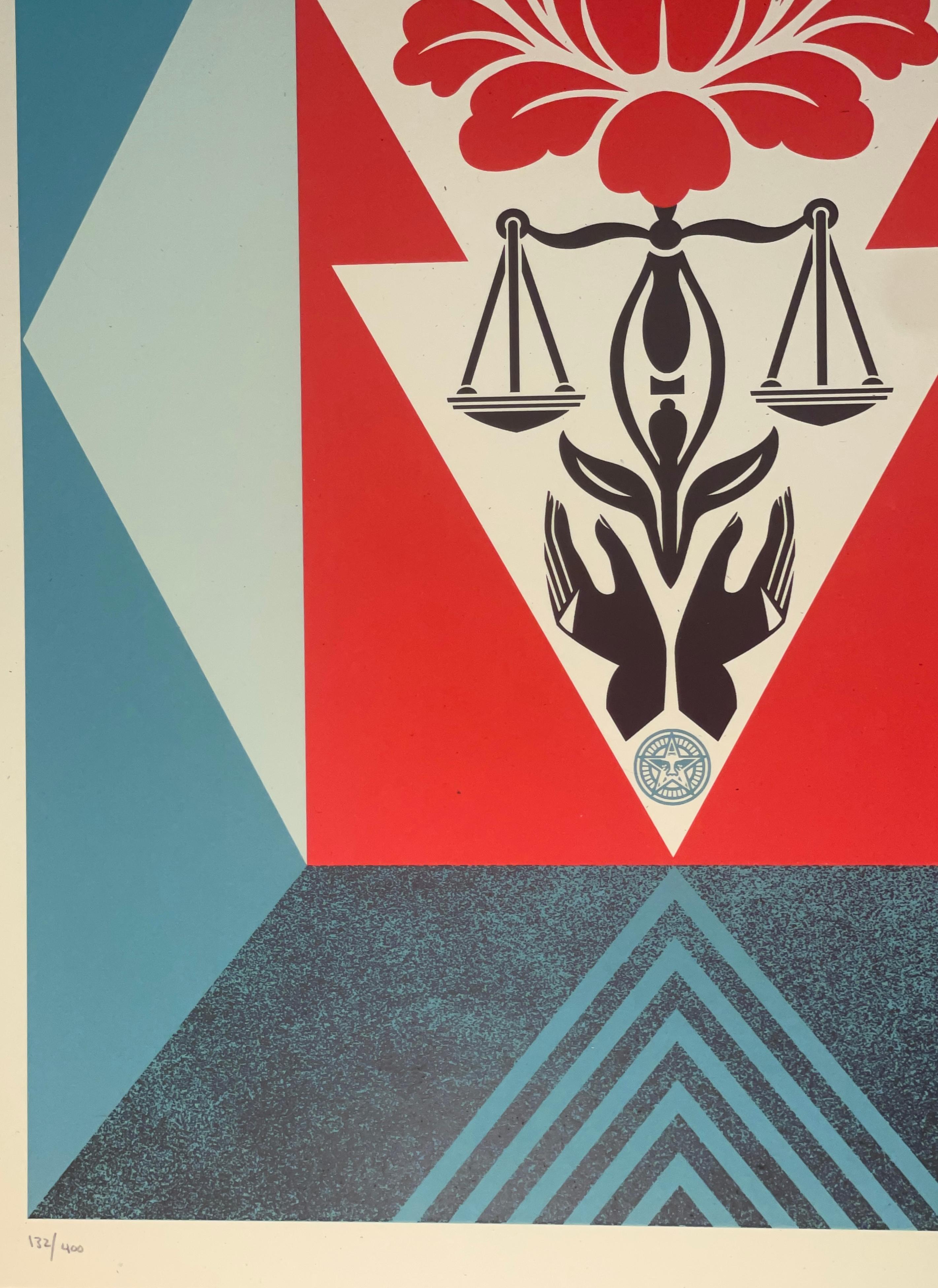 Shepard Fairey „Cultivate Justice“ Blaues & rotes Diptychon, nummeriertes Set  im Angebot 5