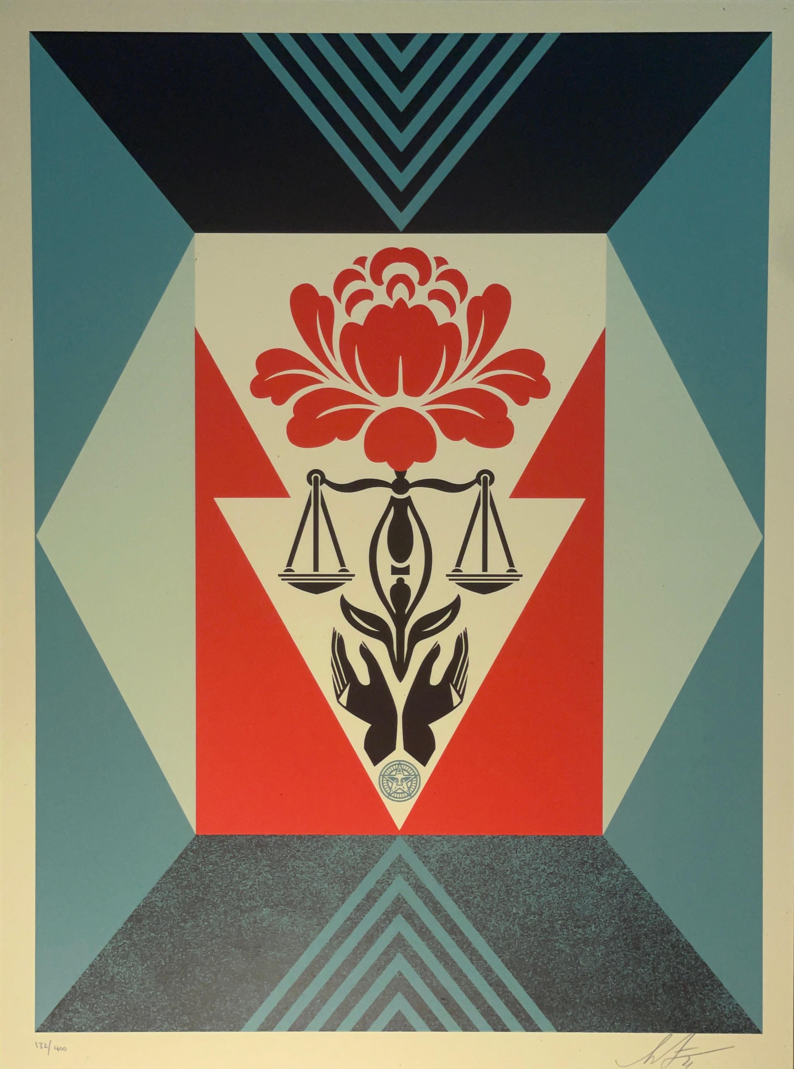 Shepard Fairey „Cultivate Justice“ Blaues & rotes Diptychon, nummeriertes Set  im Angebot 6