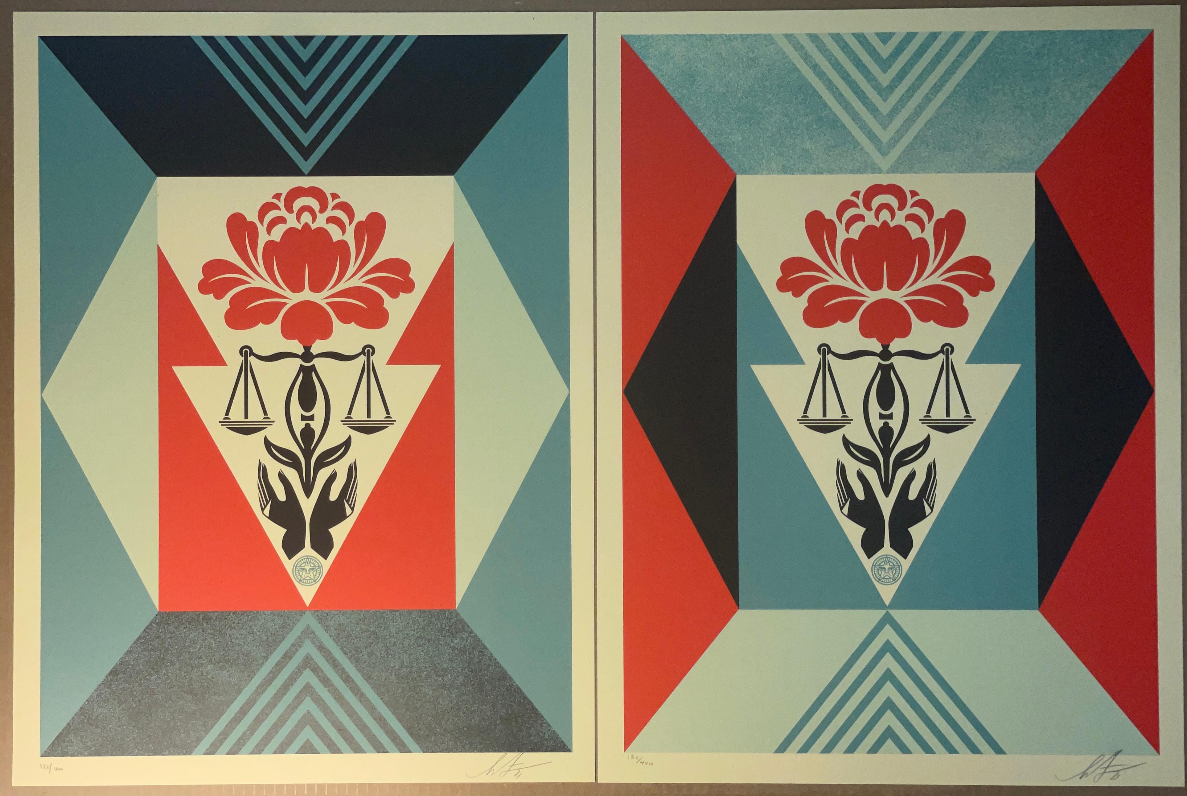 Shepard Fairey „Cultivate Justice“ Blaues & rotes Diptychon, nummeriertes Set  im Angebot 7