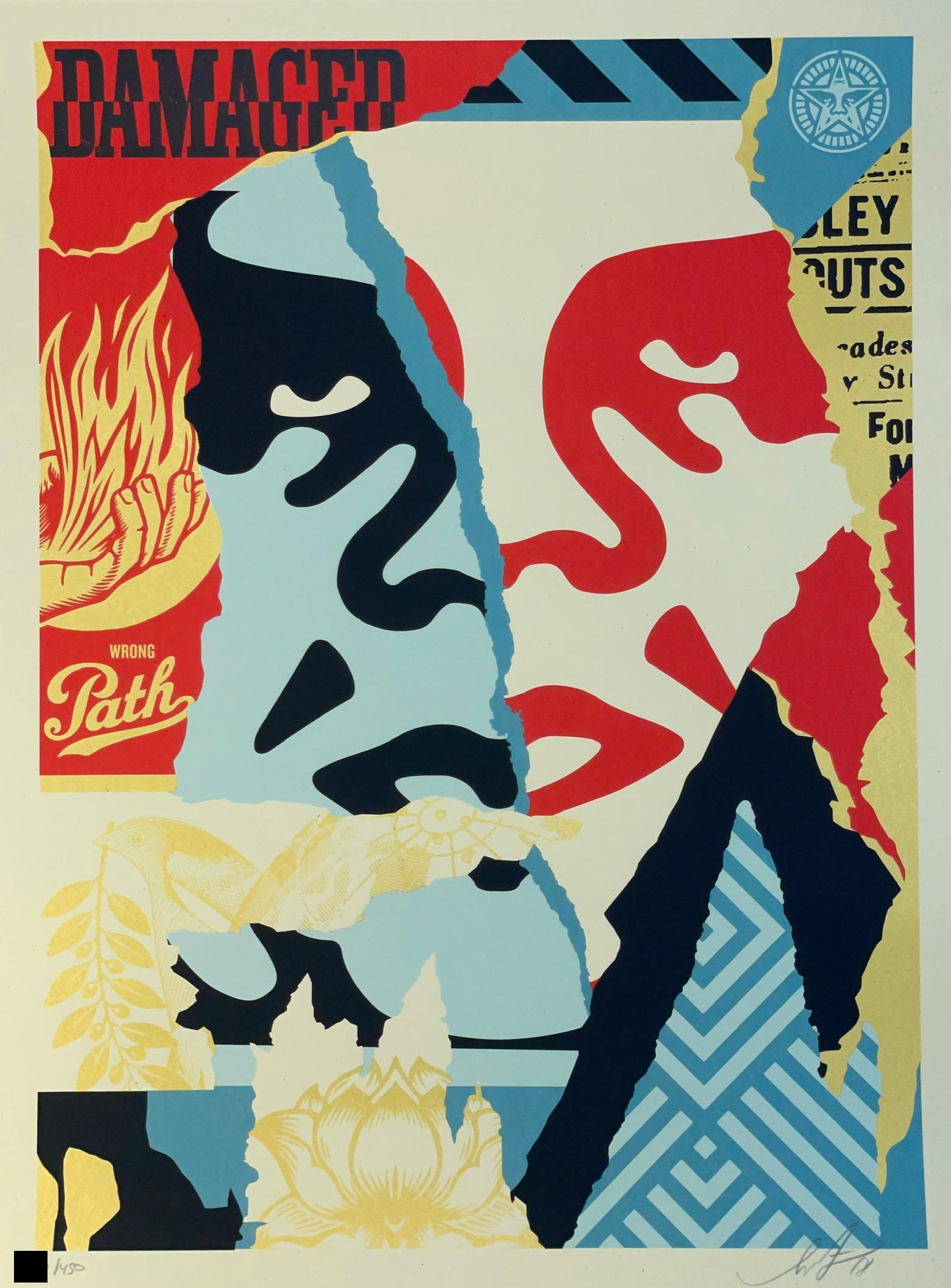 Shepard Fairey Damaged Icon Siebdruck Obey Giant Face Zeitgenössische Street Art