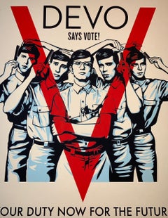 Shepard Fairey "DEVO" Vote! Print Signed By Shepard Fairey, Mark Mothersbaugh