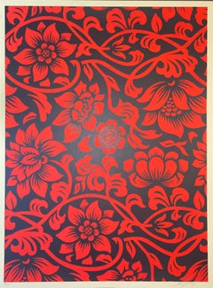 Shepard Fairey Serigrafía "Floral Takeover" Rojo y Negro Arte Urbano