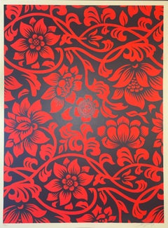 Shepard Fairey Fine Art Siebdruck „"Floral Takeover“ Rot & Schwarz Urban Art