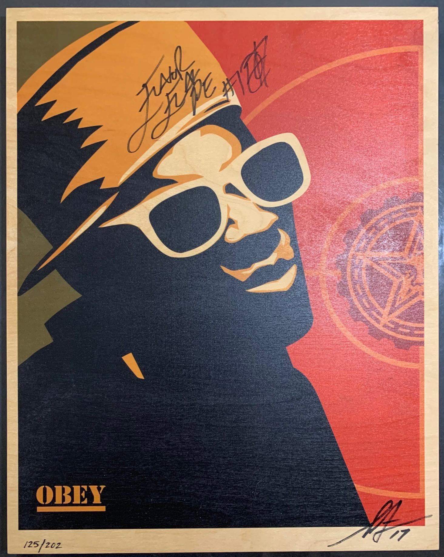 Shepard Fairey Flavor Flav Screen Pint On Sustainable Birchwood Firmato da Flav in vendita 1