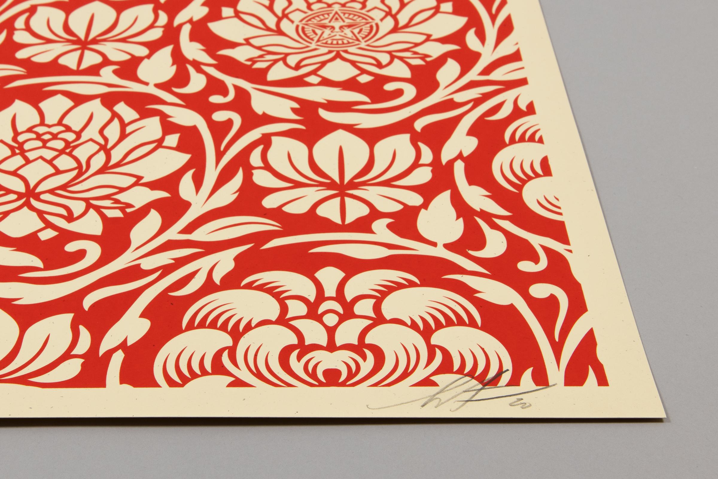 Shepard Fairey, Harmony florale (Rouge Yin/Yang) - 2 estampes signées, Street Art  en vente 2
