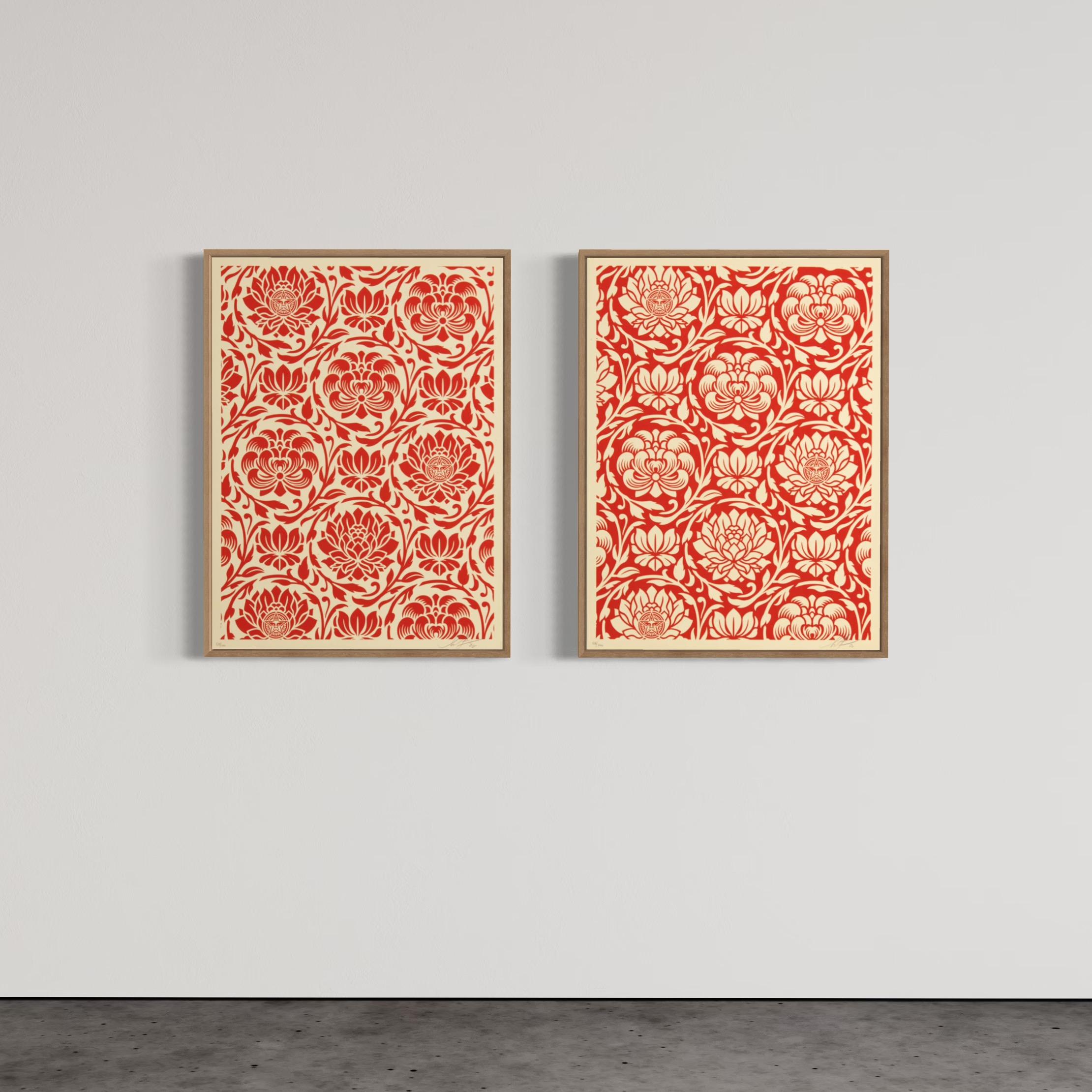 Shepard Fairey, geblümte Harmonie (Red Yin/ Yang) – 2 signierte Drucke, Street Art 5