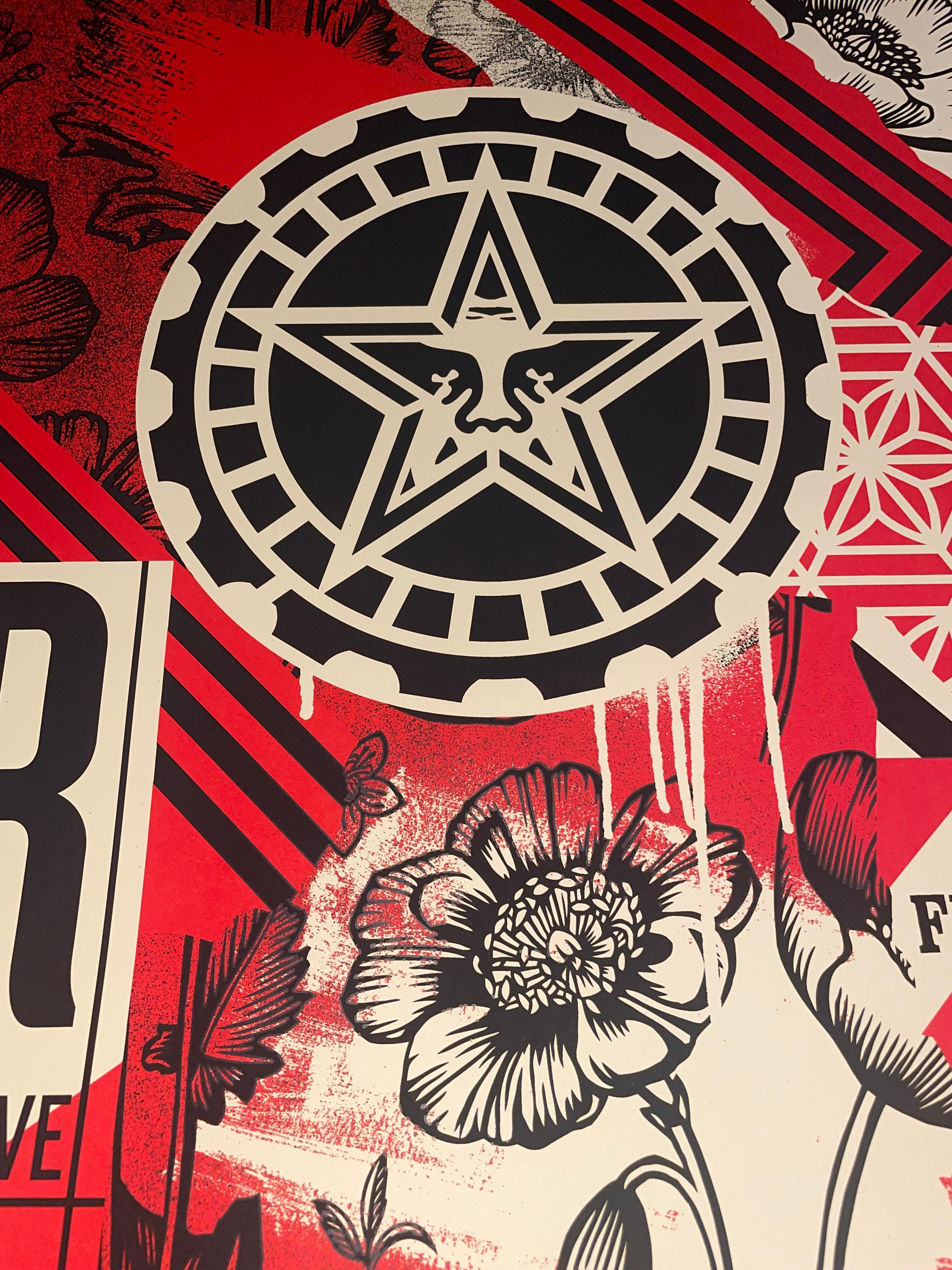 Shepard Fairey Sérigraphie Gears Of Justice Rouge Art de rue contemporain Obey en vente 3