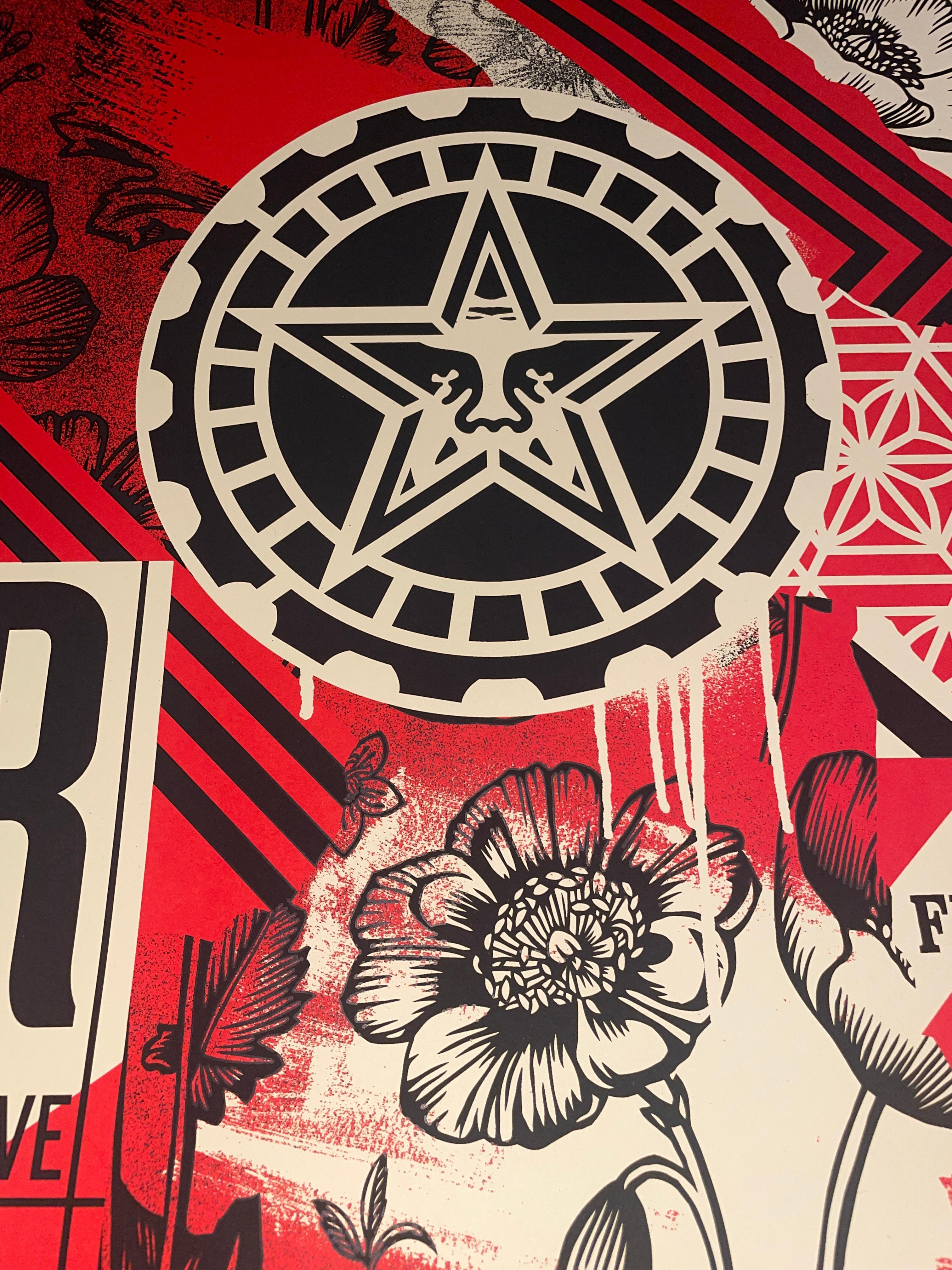 Gears of Justice
Screen print on thick cream Speckletone paper
Released on February 1, 2024
Signed and dated to lower right
Edition 152/550
Published by Obey Giant, Los Angeles
18 x 24 inches
