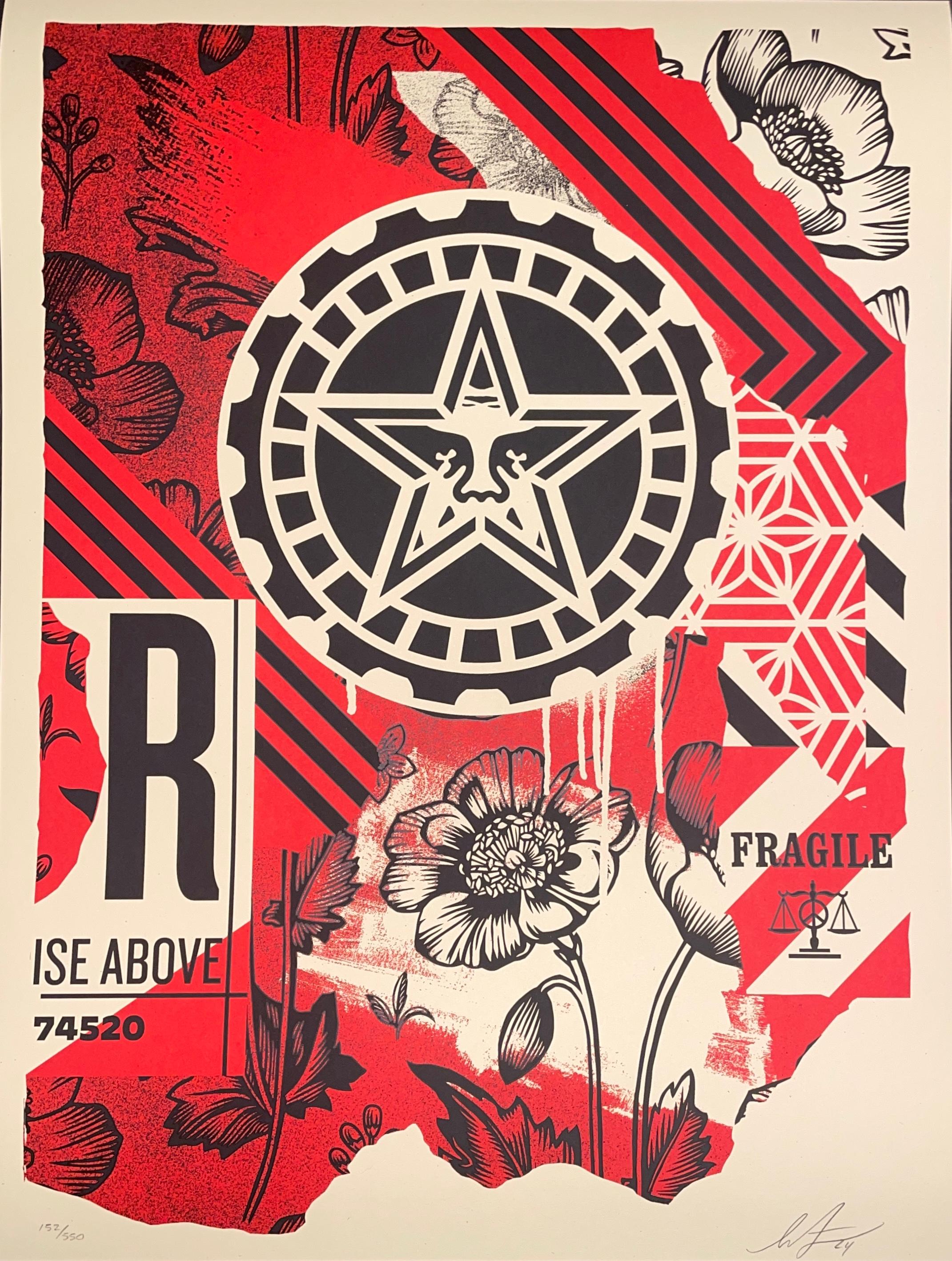 Shepard Fairey Sérigraphie Gears Of Justice Rouge Art de rue contemporain Obey