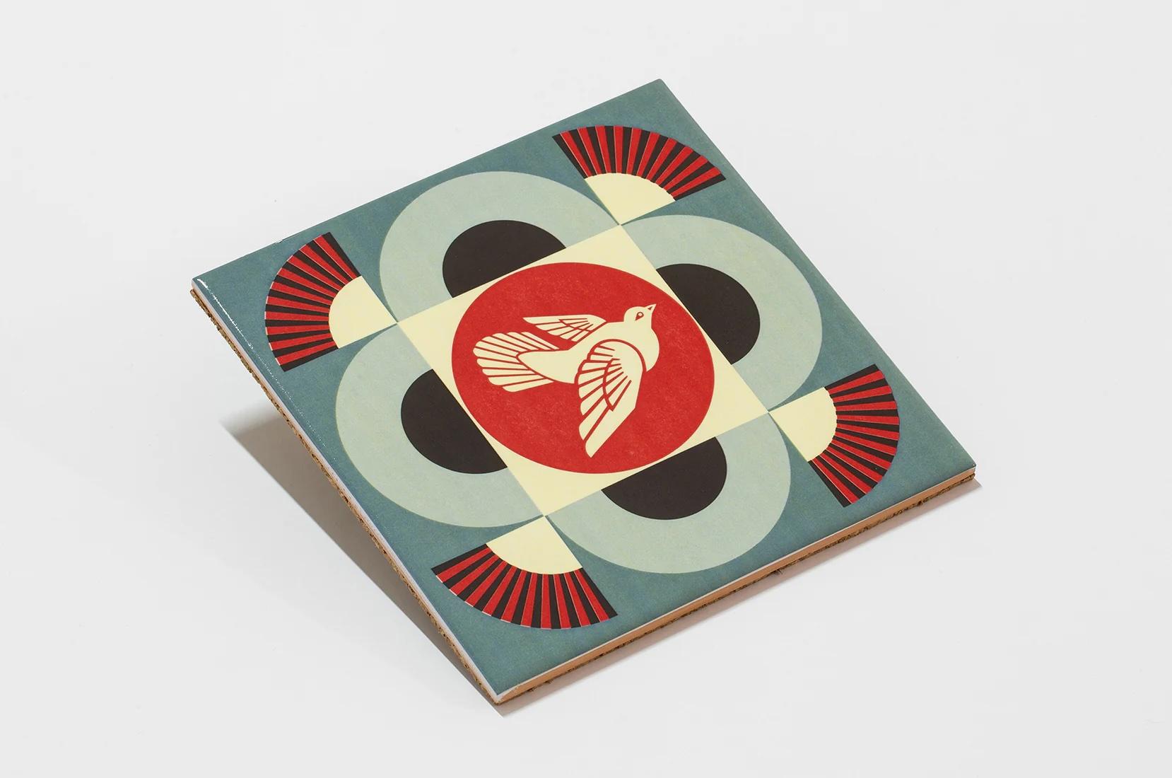 SHEPARD FAIREY - GEOMETRIC DOVE (BLUE TILE), urban art, tile, craft - Print by Shepard Fairey