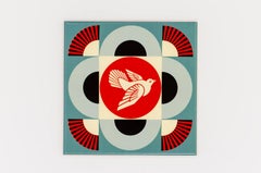 SHEPARD FAIREY - GEOMETRIC DOVE (BLUE TILE), urban art, tile, craft