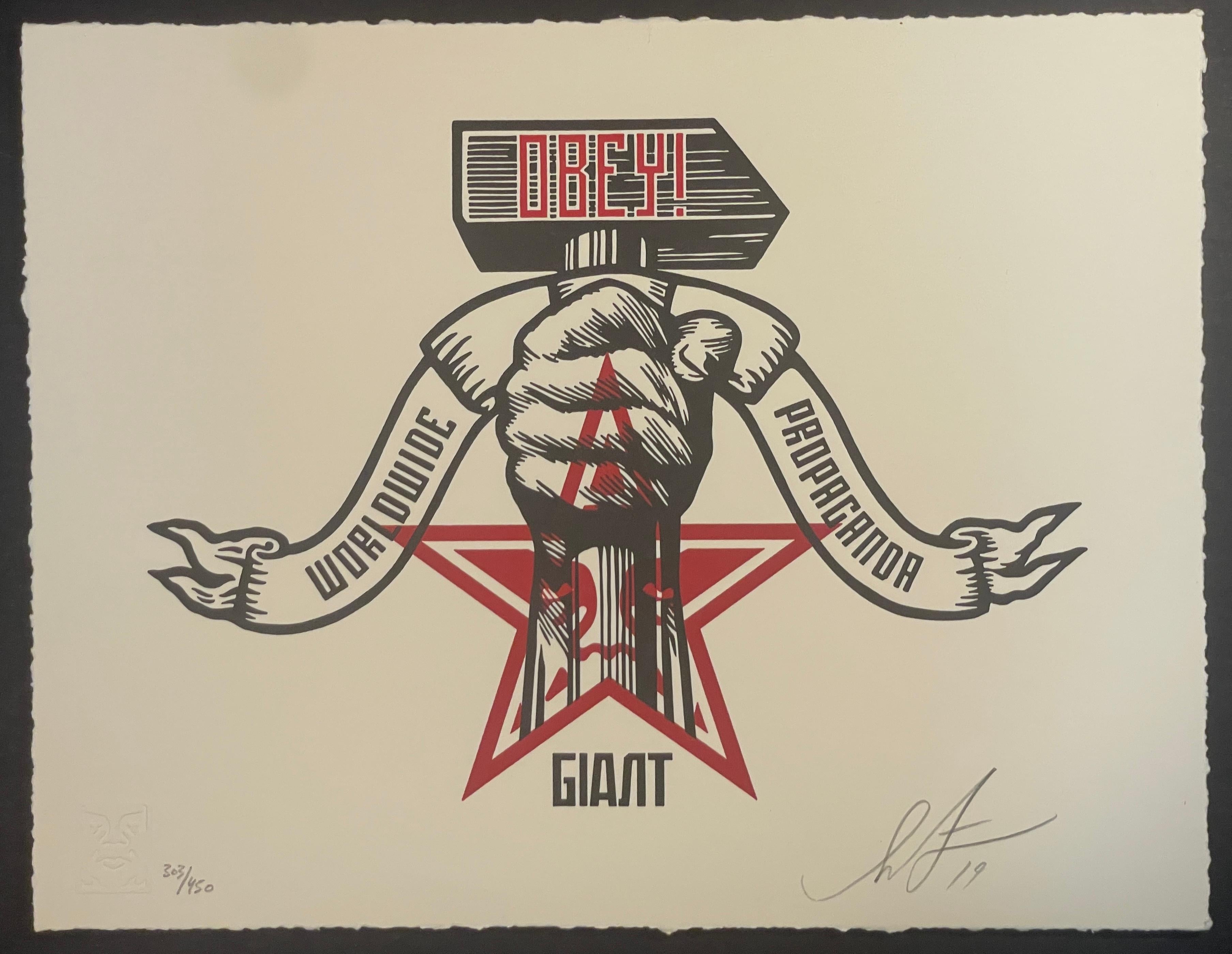 Shepard Fairey Martillo y puño Impresión tipográfica Arte callejero contemporáneo Obey Mint en venta 1