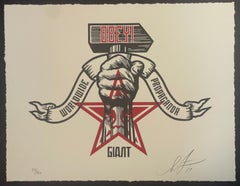 Shepard Fairey Hammer & Fist Stampa tipografica Street Art contemporanea Obey Mint