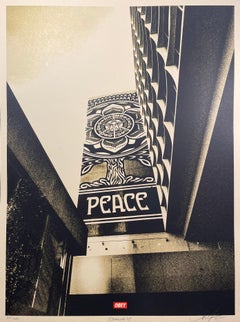 Shepard Fairey Icon Water Tower, Peace Tree, sérigraphie dorée pour sérigraphie grand frère