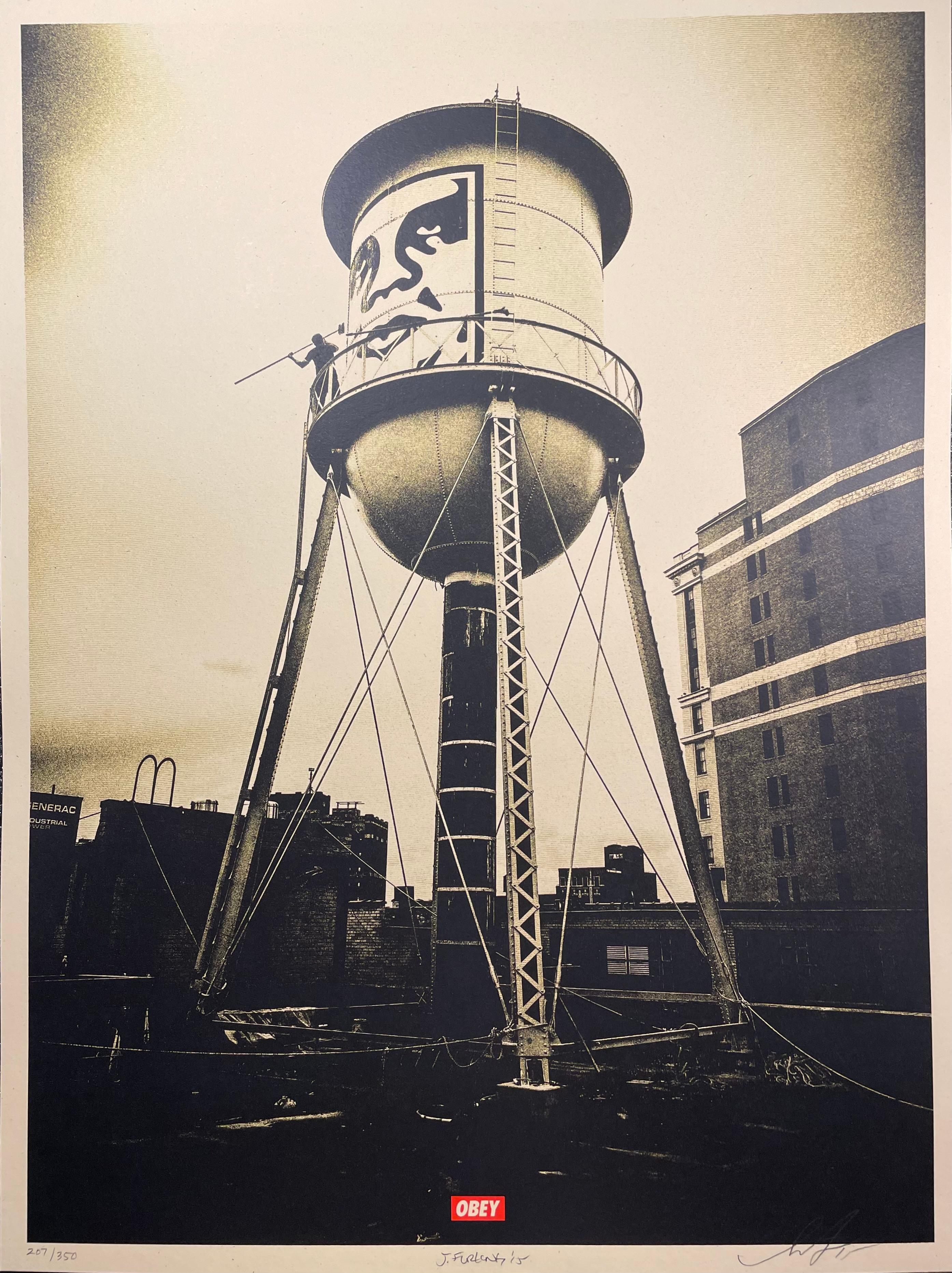 Shepard Fairey Icon Wasserturm, Friedensbaum, Großer Bruder Siebdrucke mit Golddrucken